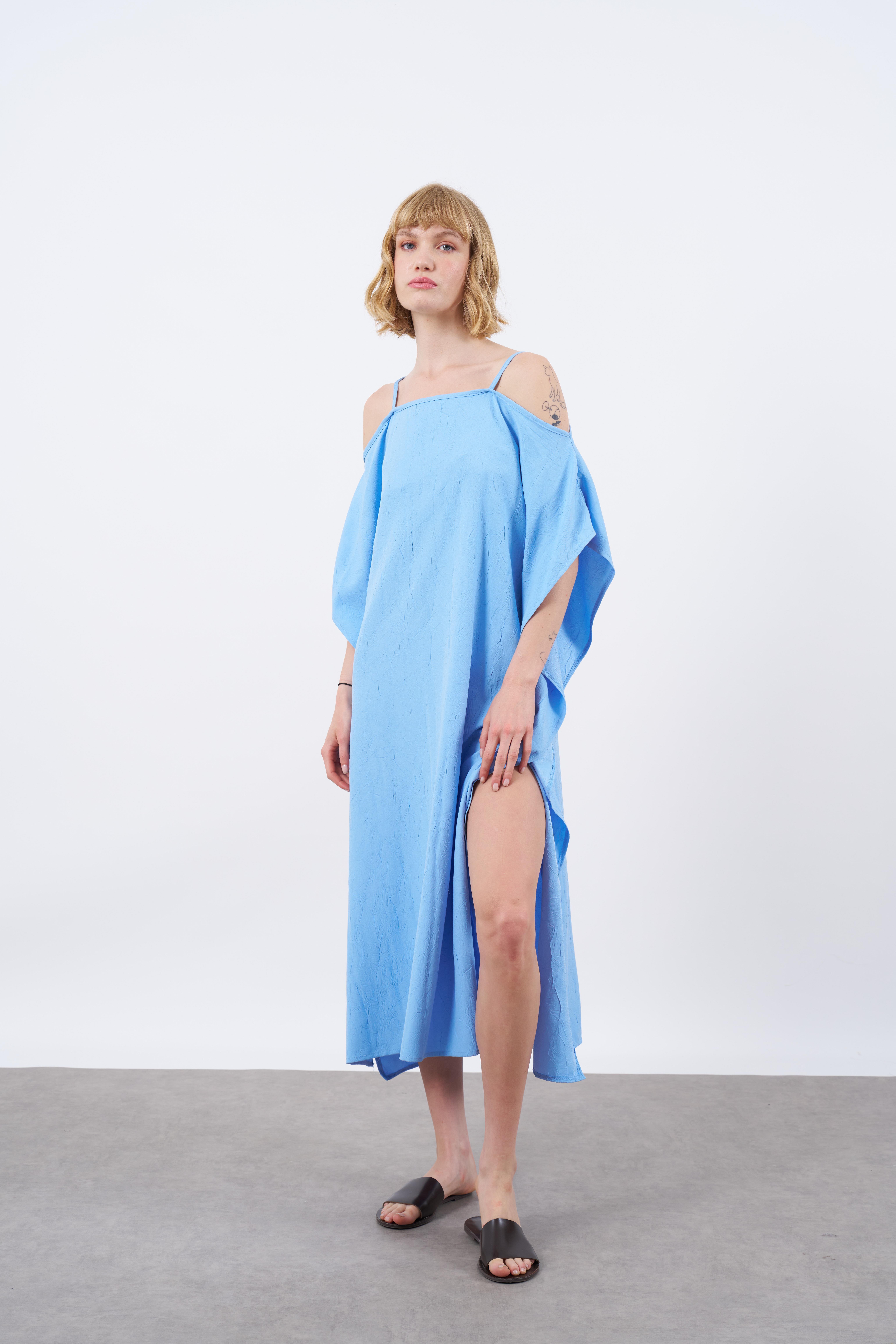 3195 ASKILI ELBİSE MAVİ