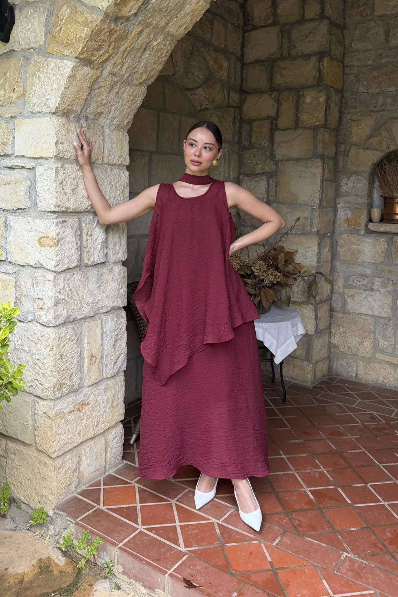 51400 KETEN ELBİSE BORDO