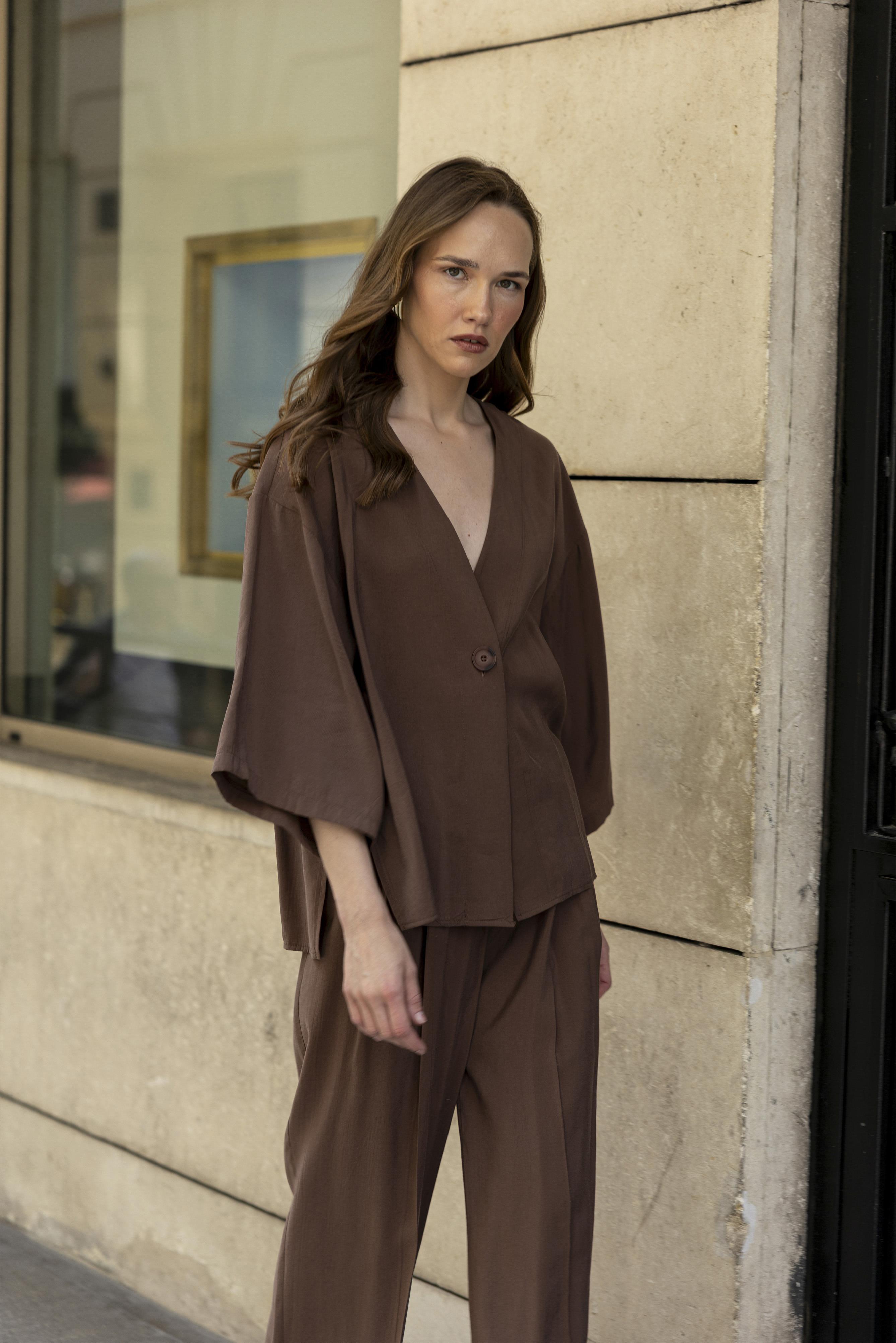 51173 BLUZ PANTOLON TAKIM KAHVE