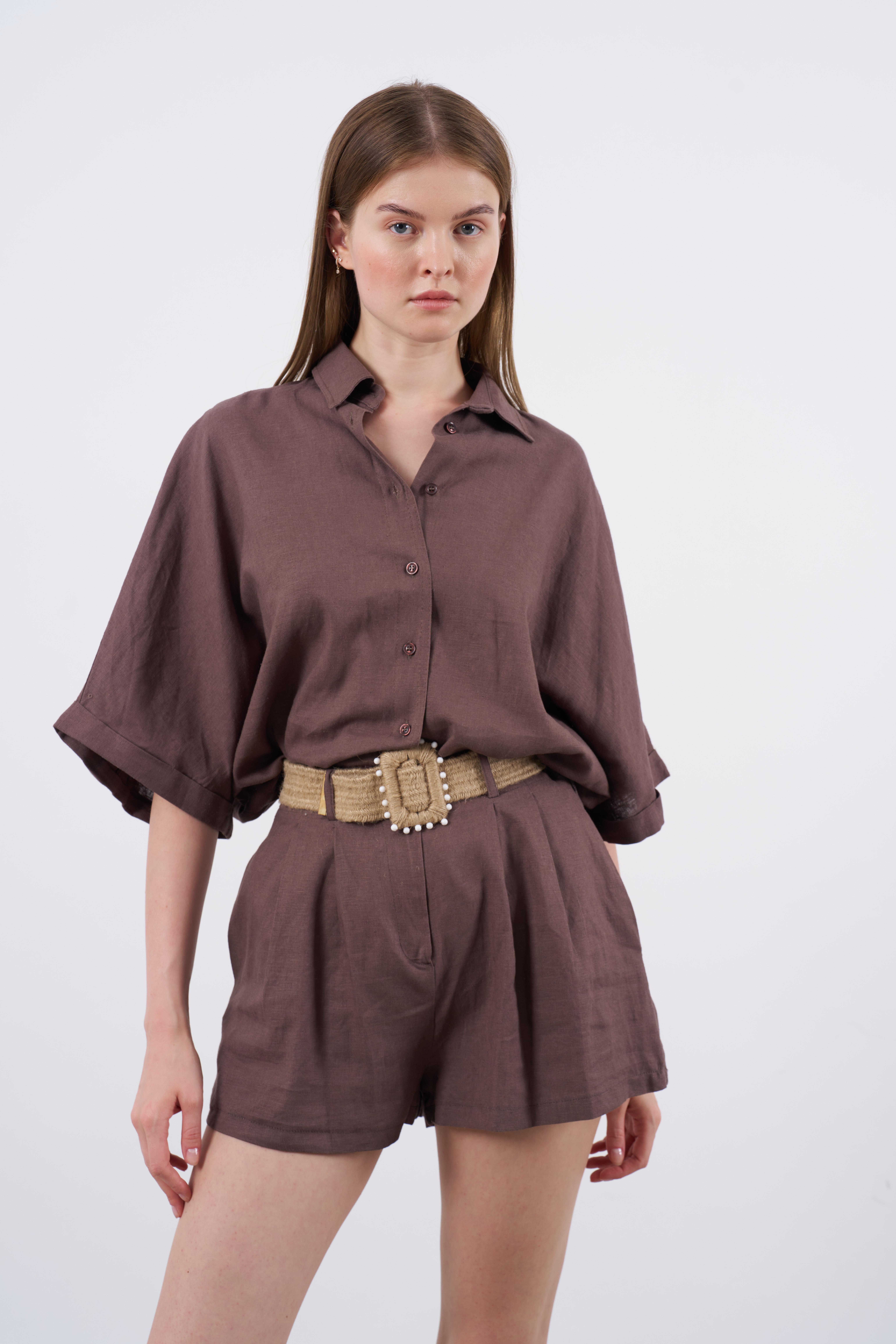 51036 GÖMLEK ŞORT TAKIM KAHVE