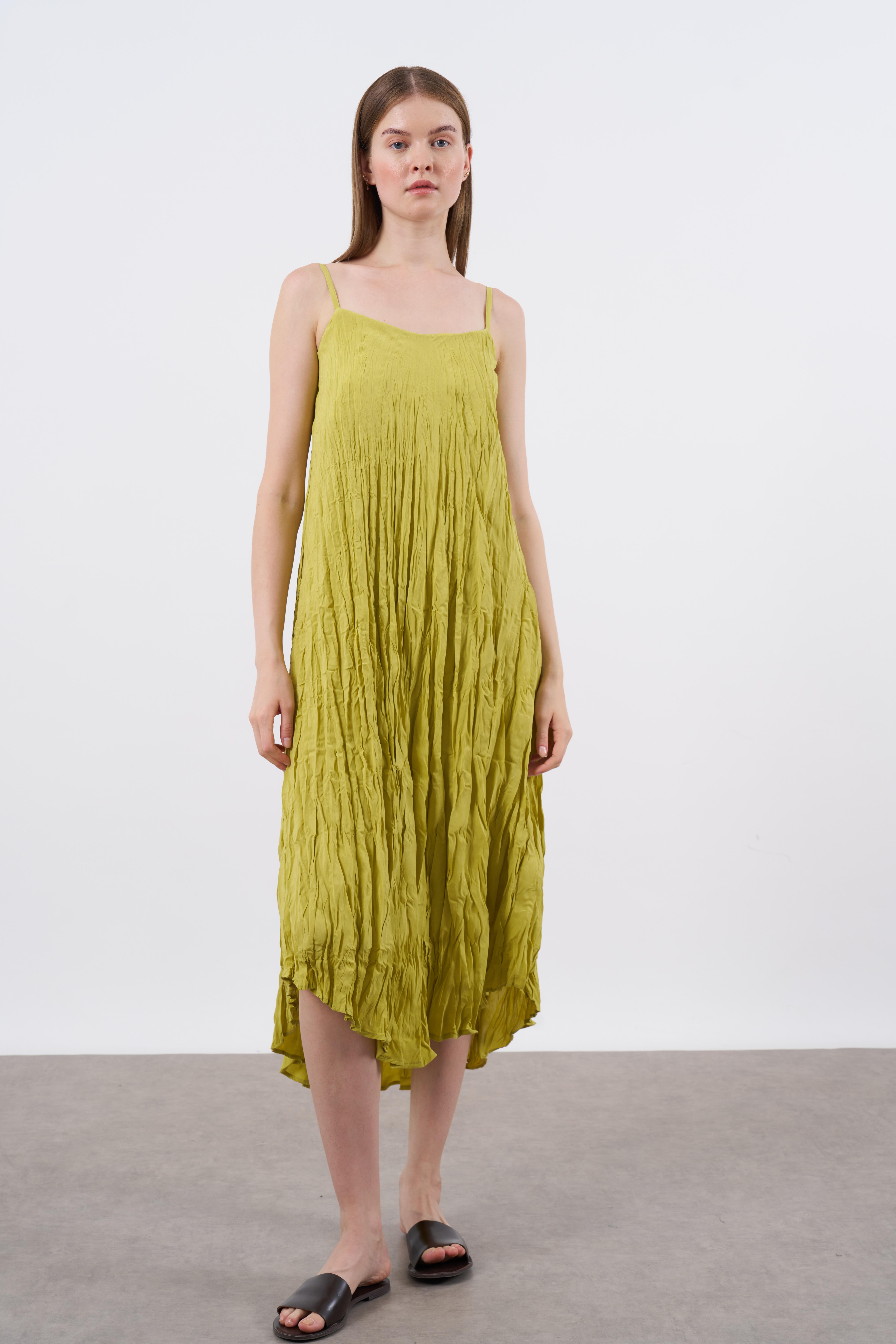 3208 KIRIŞIK ASKILI ELBİSE HARDAL