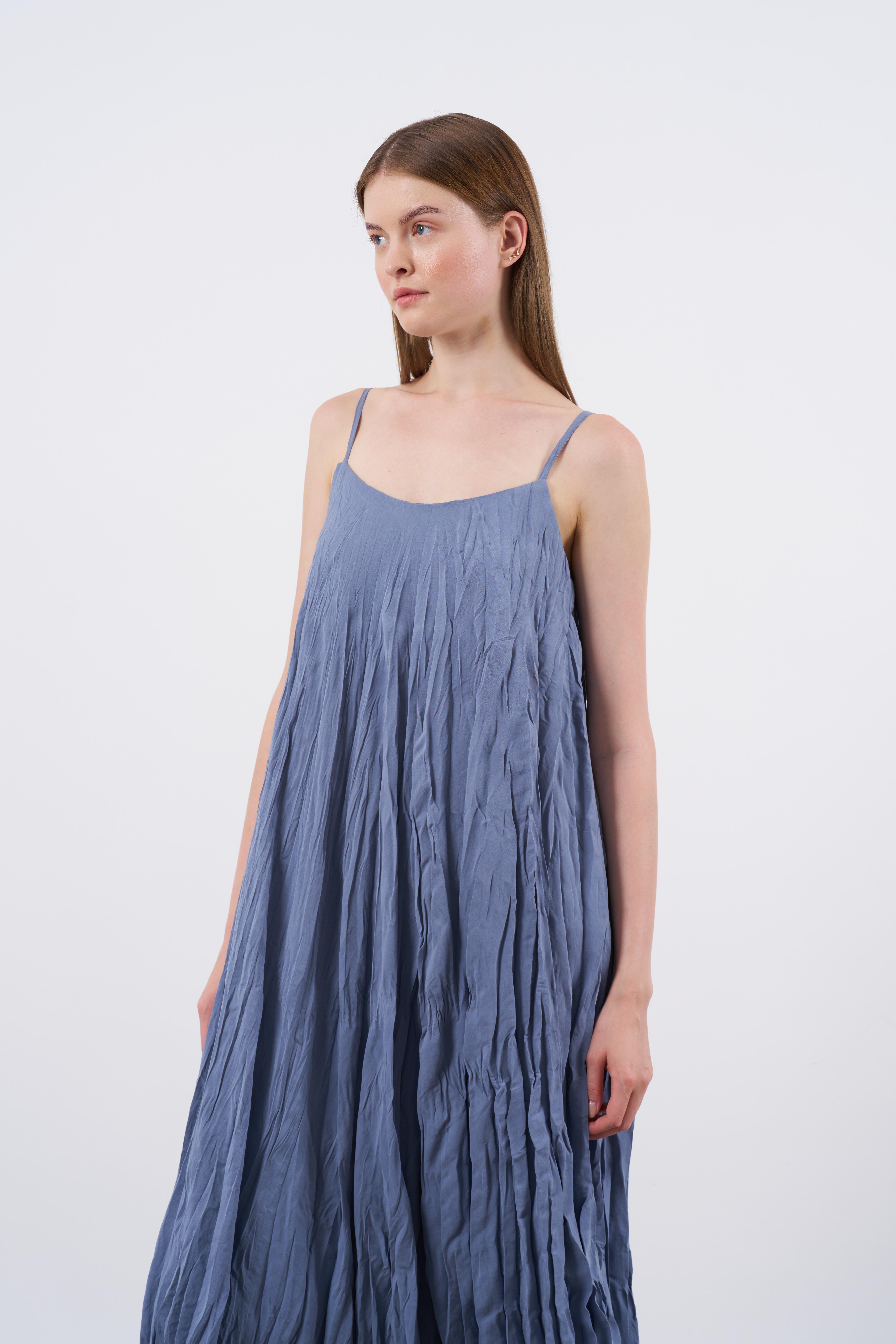 3208 KIRIŞIK ASKILI ELBİSE GRİ-MAVİ