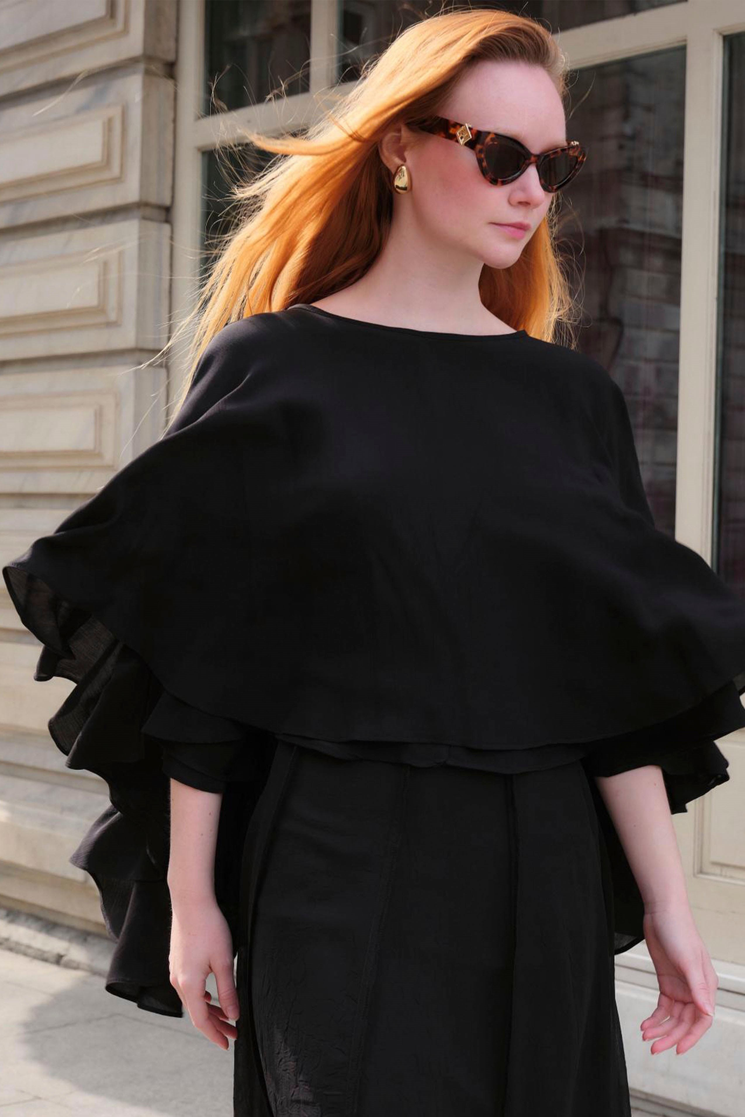 5044 PELERİN BLUZ SİYAH