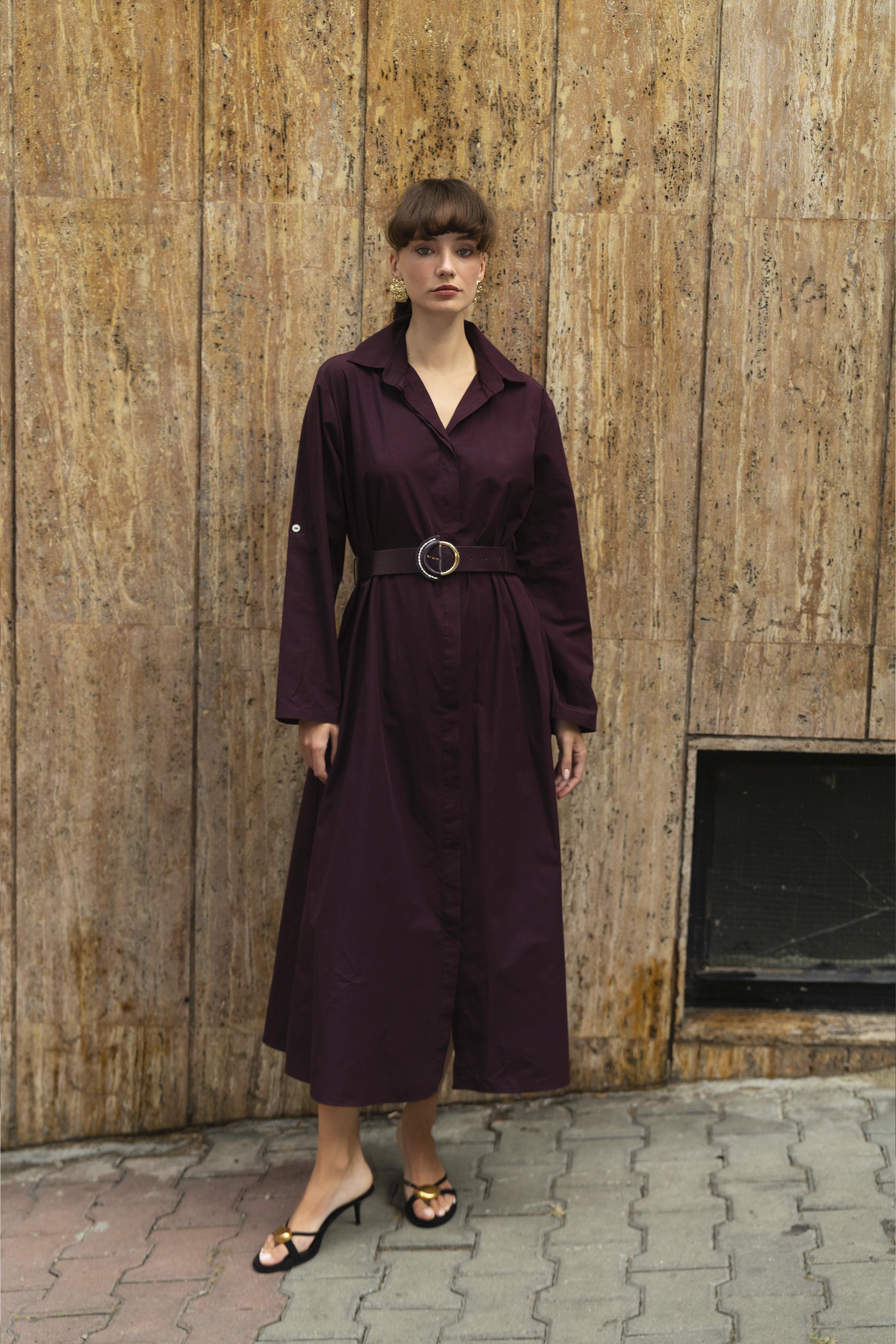 3350 KEMERLİ ELBİSE (3270) MÜRDÜM