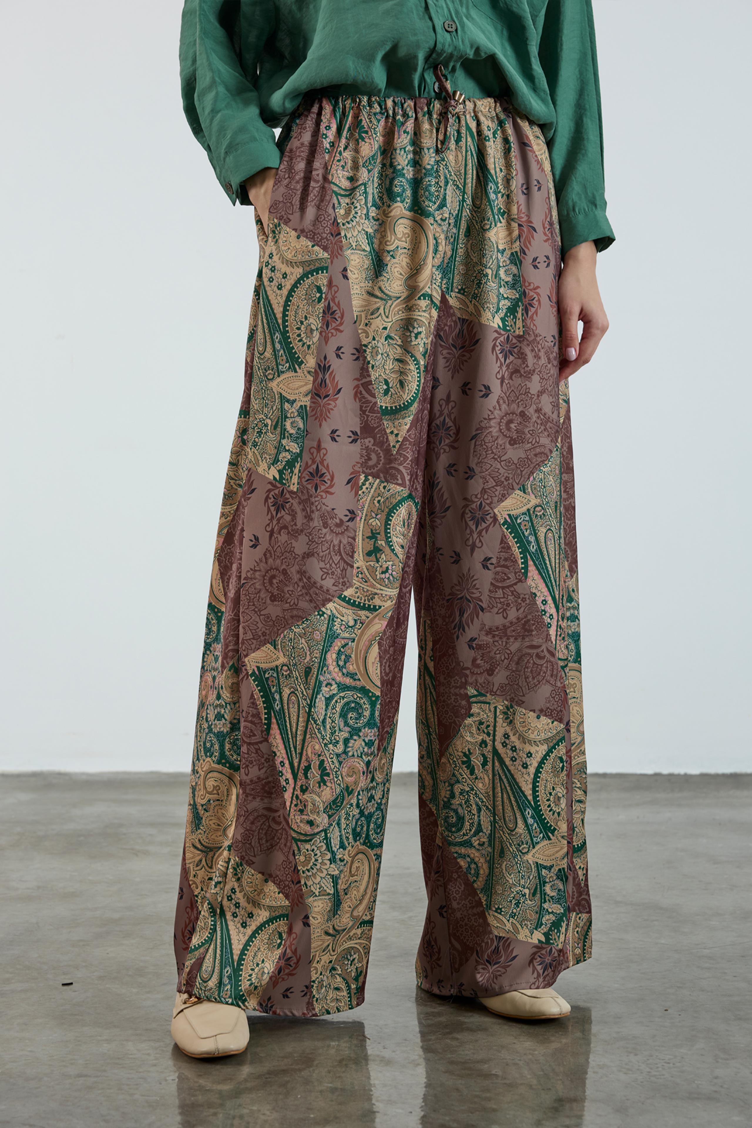 51139 EMPİRME SATEN PANTOLON YEŞİL