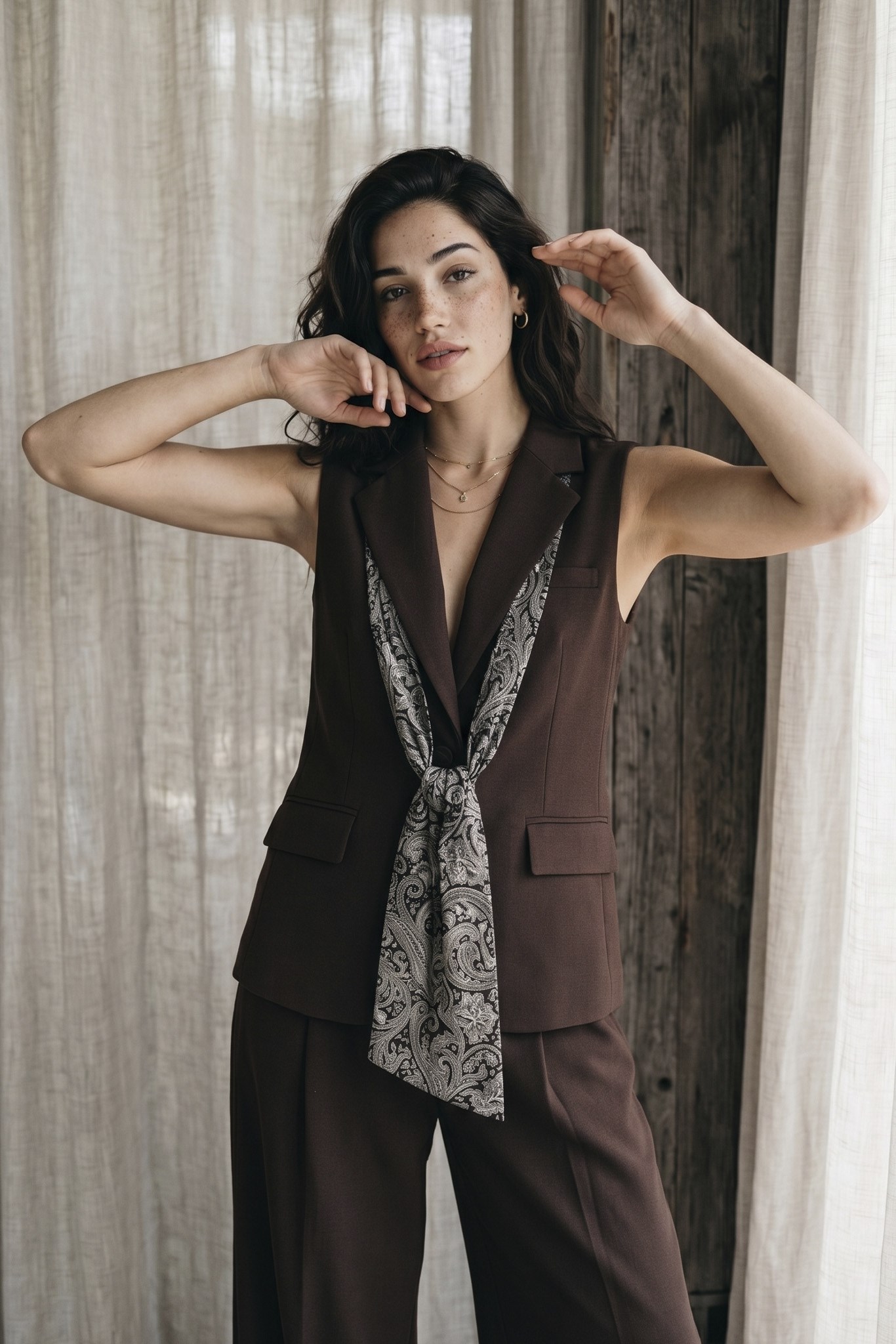 9718 ŞALLI YELEK PANTOLON TAKIM (9417) KAHVE