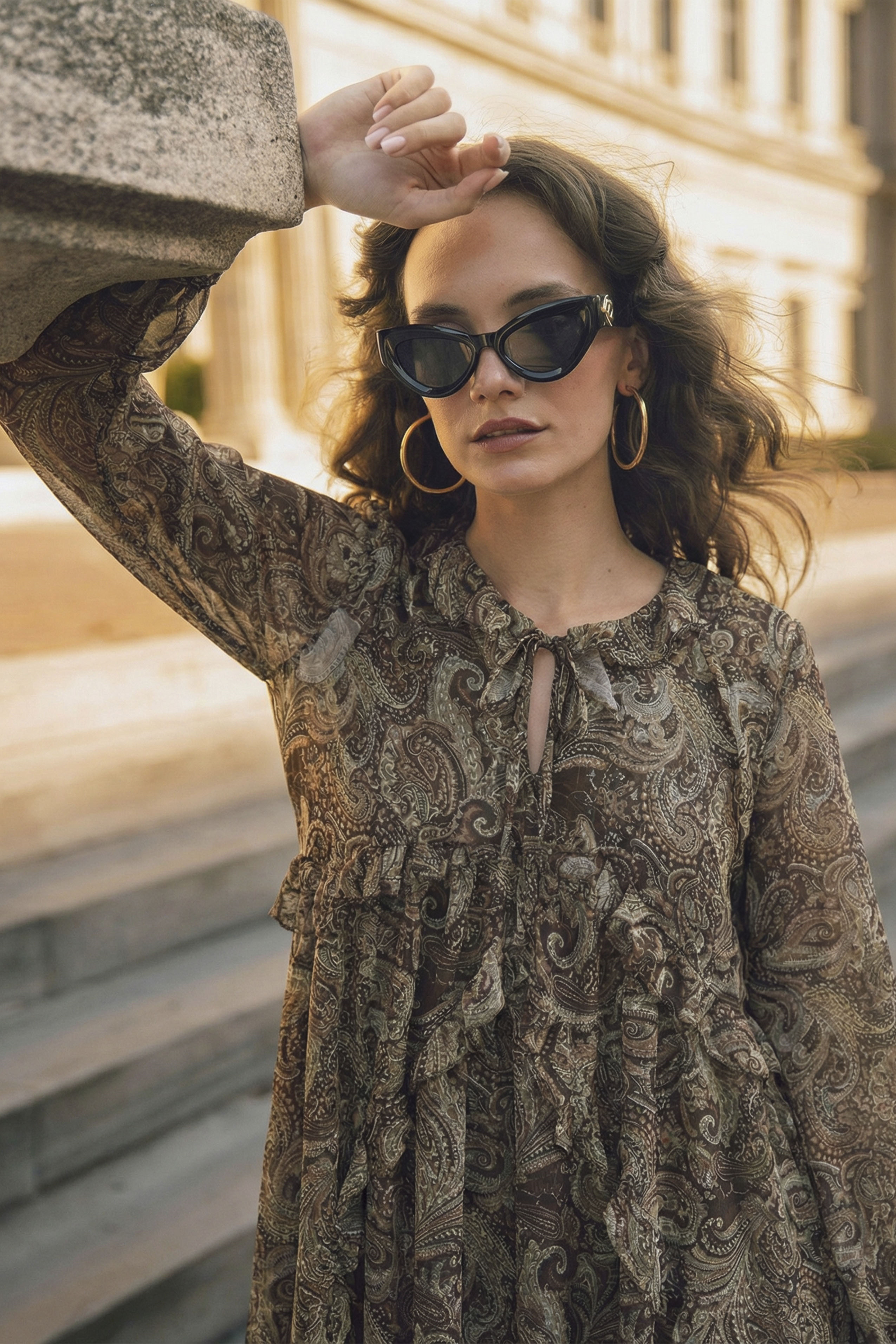 3359 FIRFIRLI ELBİSE KAHVE