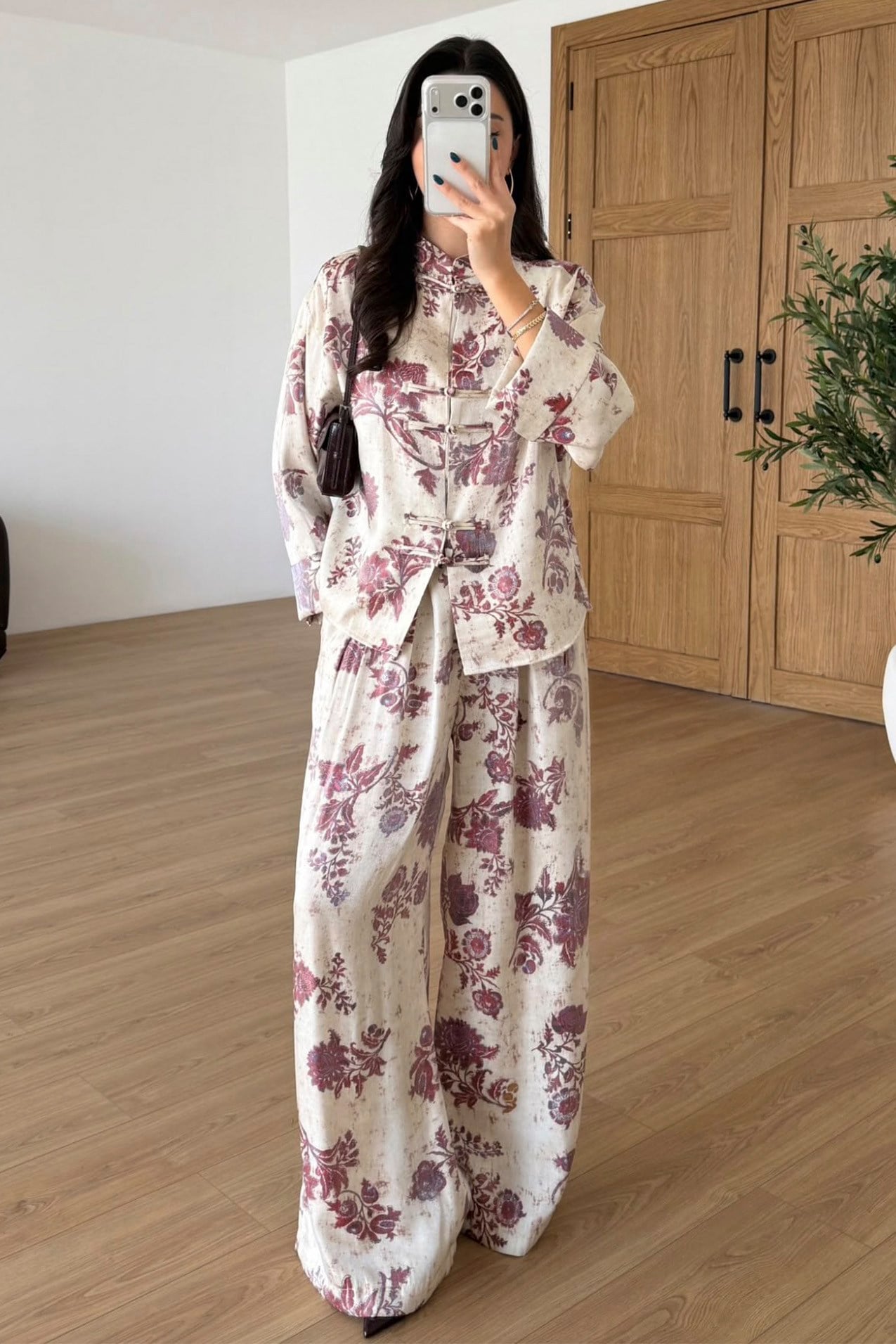51495 DESENLİ GÖMLEK PANTOLON TAKIM BORDO