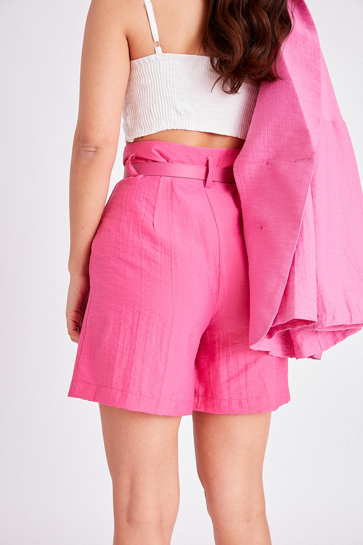 50530 ÇİFT PİLİLİ KETEN ŞORT FUŞYA