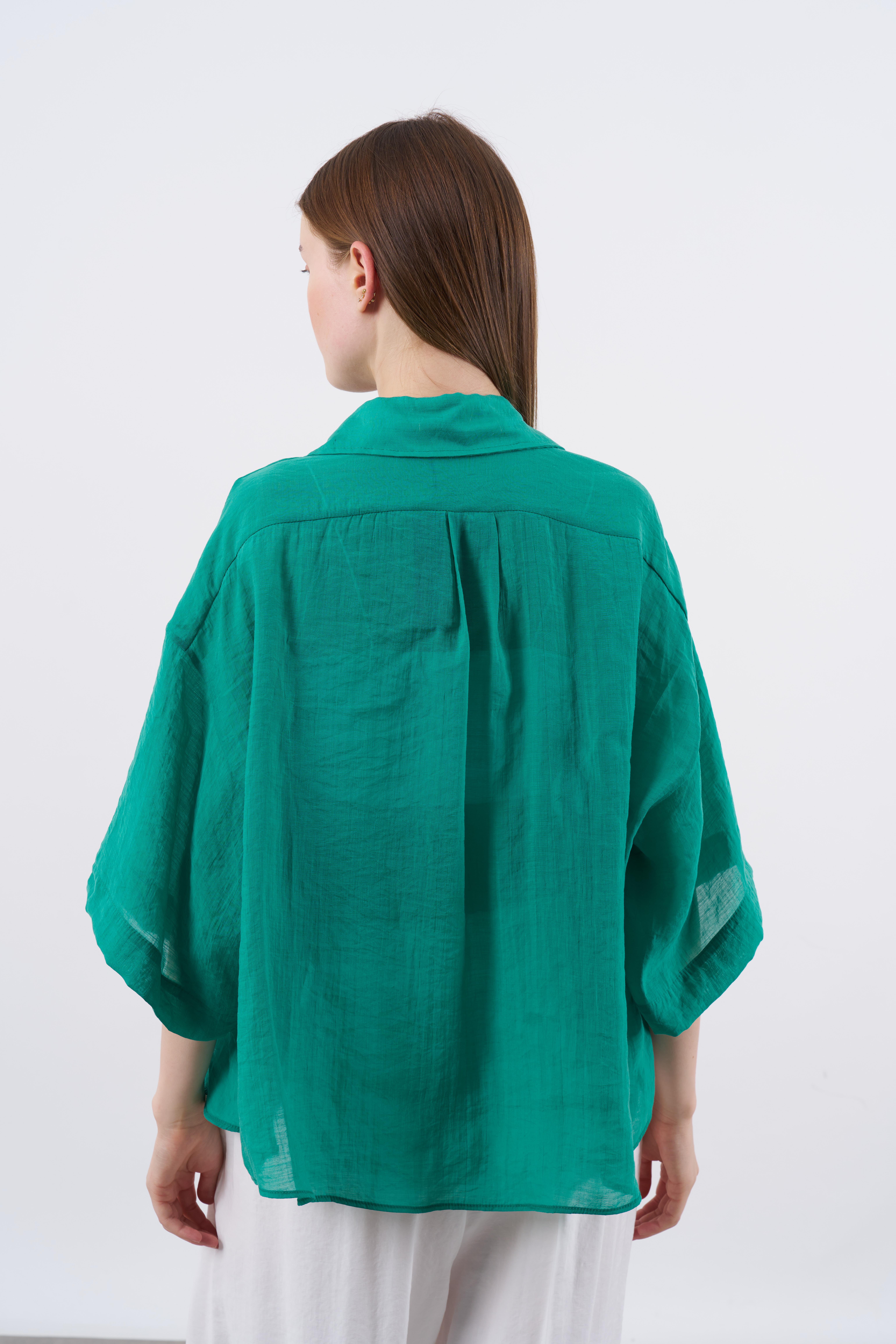 4927 OVERSIZE İPEKSİ GÖMLEK YEŞİL