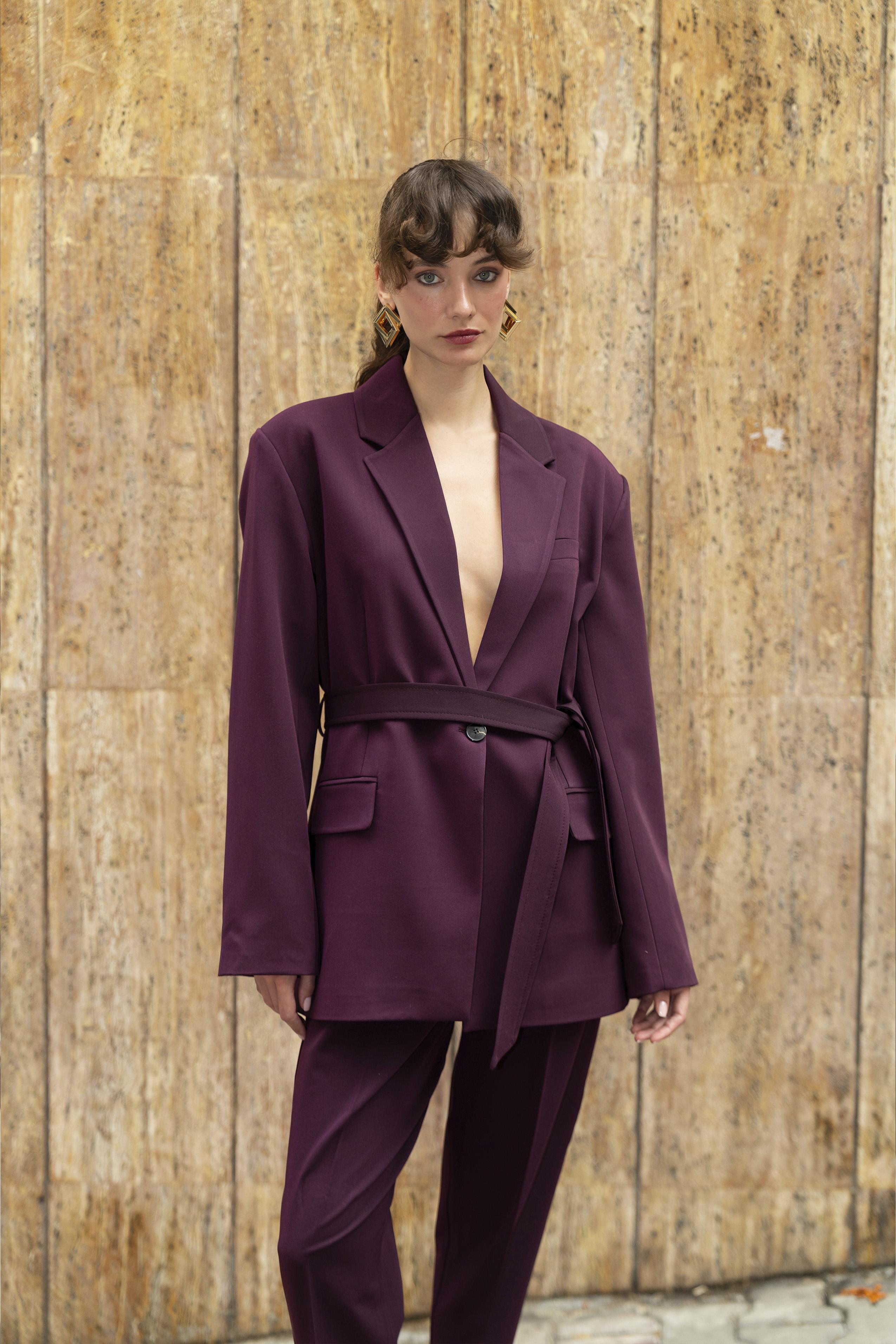 9597 CEKET KEMERLİ PANTOLON TAKIM MÜRDÜM