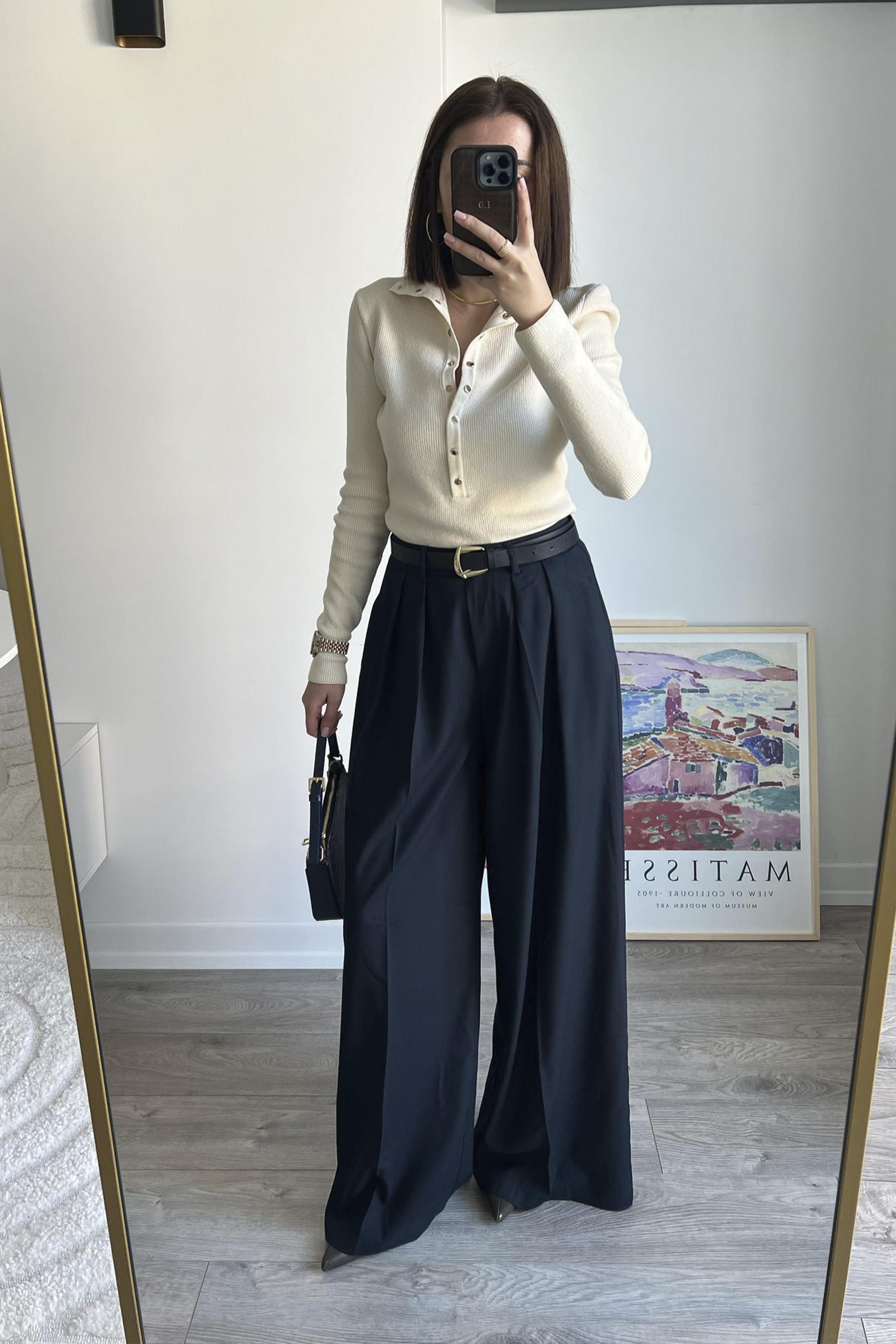 51070 PİLİLİ PALAZZO KEMERLİ PANTOLON LACİVERT