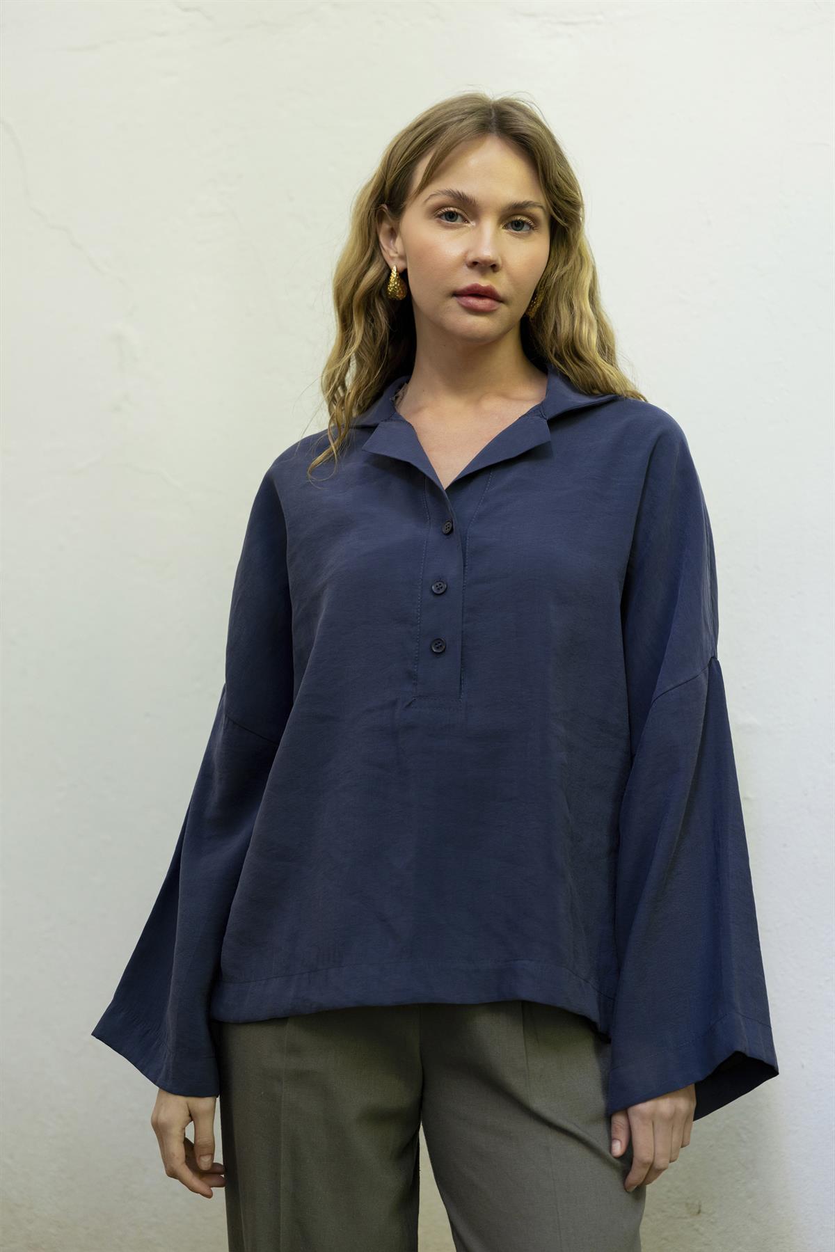 4953 POLO YAKA BLUZ LACİVERT