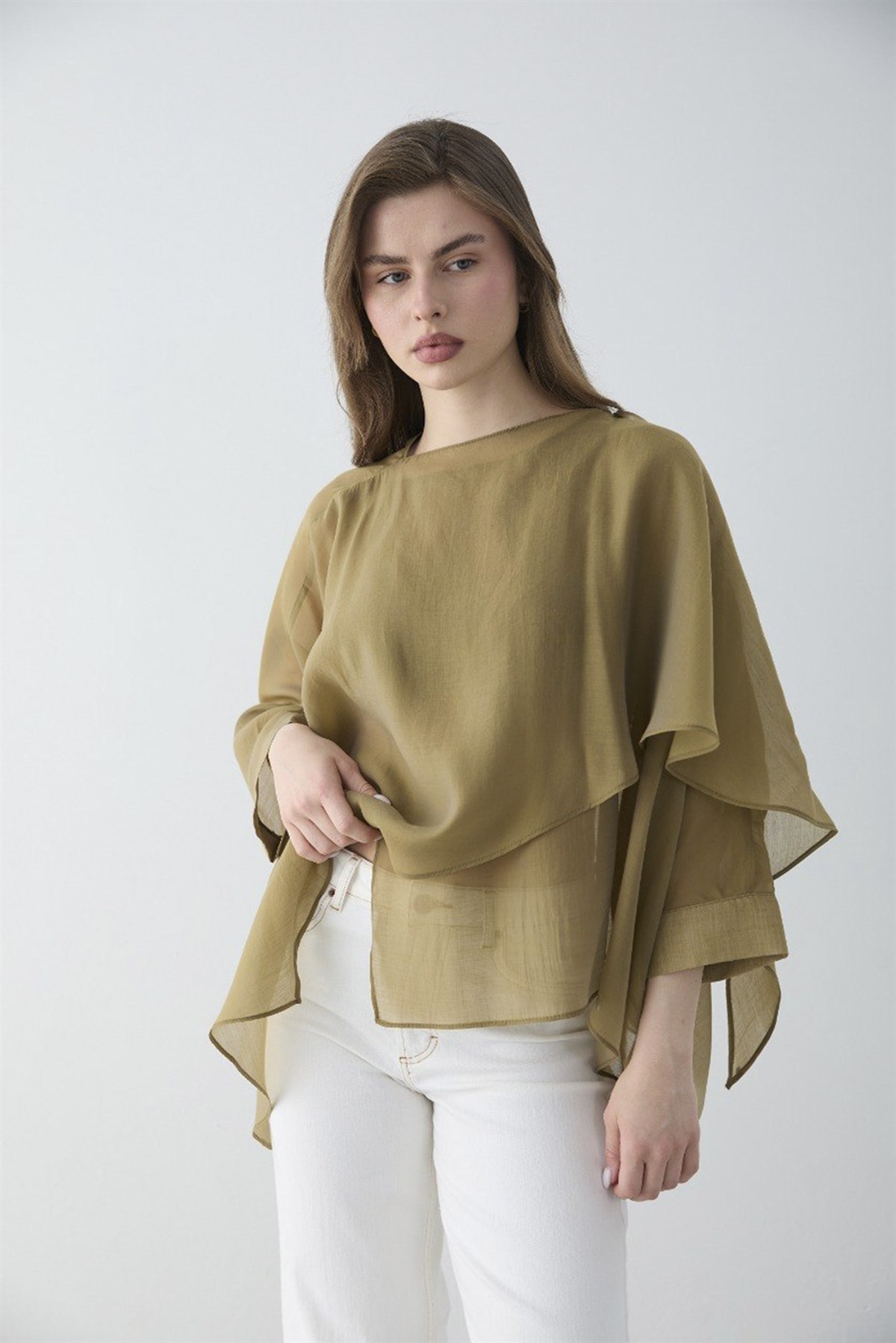 5026 UÇUŞAN PELERİN BLUZ OLİVE