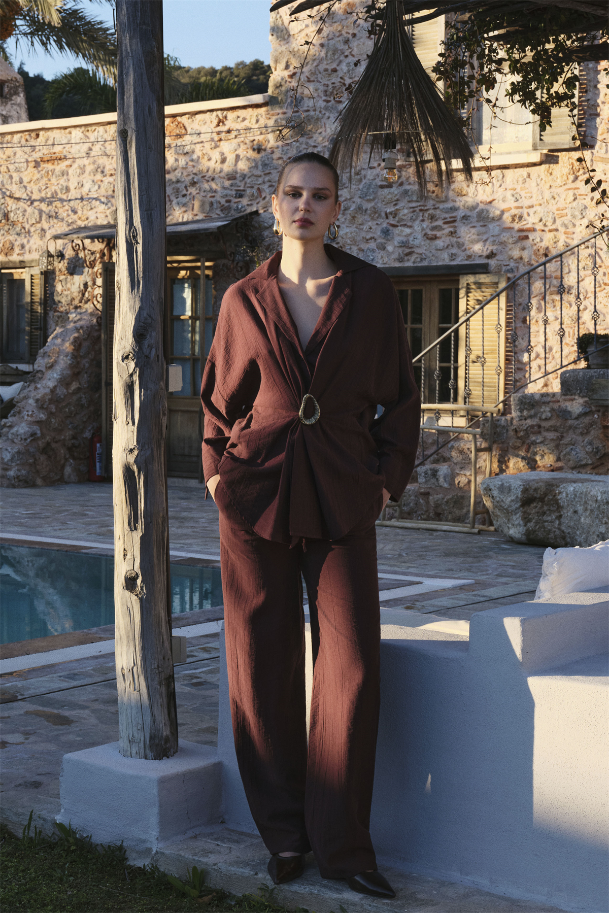 51234 TOKALI GÖMLEK PANTOLON TAKIM KOYU KAHVE