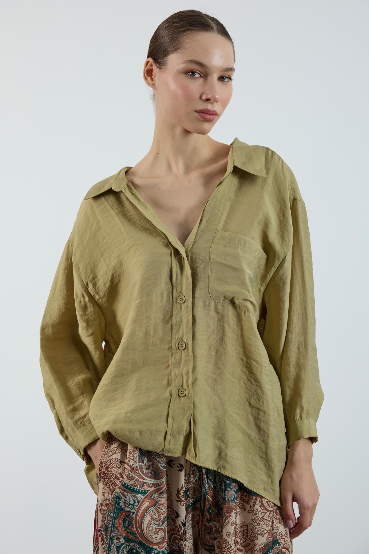 4612 DÜŞÜK OMUZLU OVERSİZE GÖMLEK HAKİ