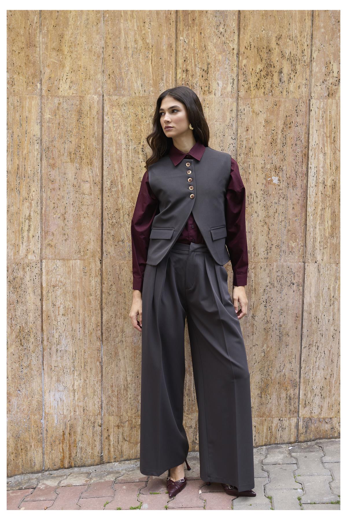 9595 YELEK PANTOLON TAKIM KOYU KAHVE