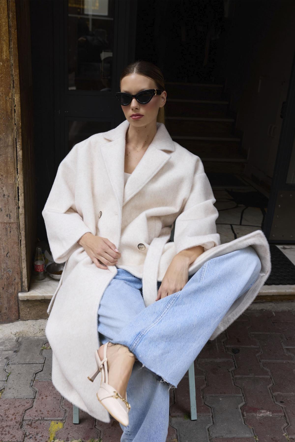 9610 PELUŞ TRENÇ BEYAZ