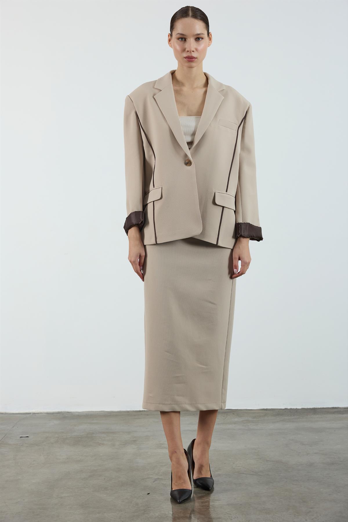 9555 BİYELİ CEKET TAŞ-KAHVE