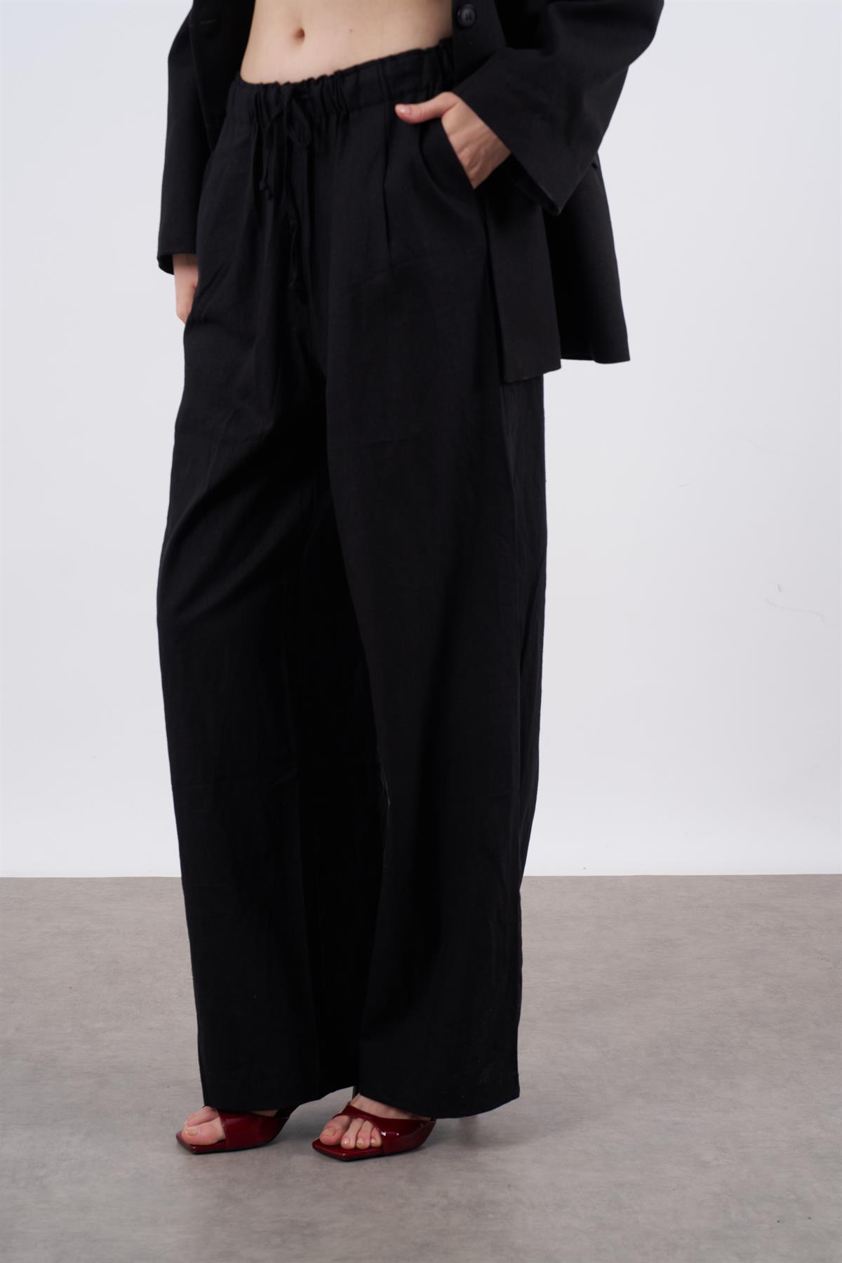 51017 KETEN PANTOLON SİYAH