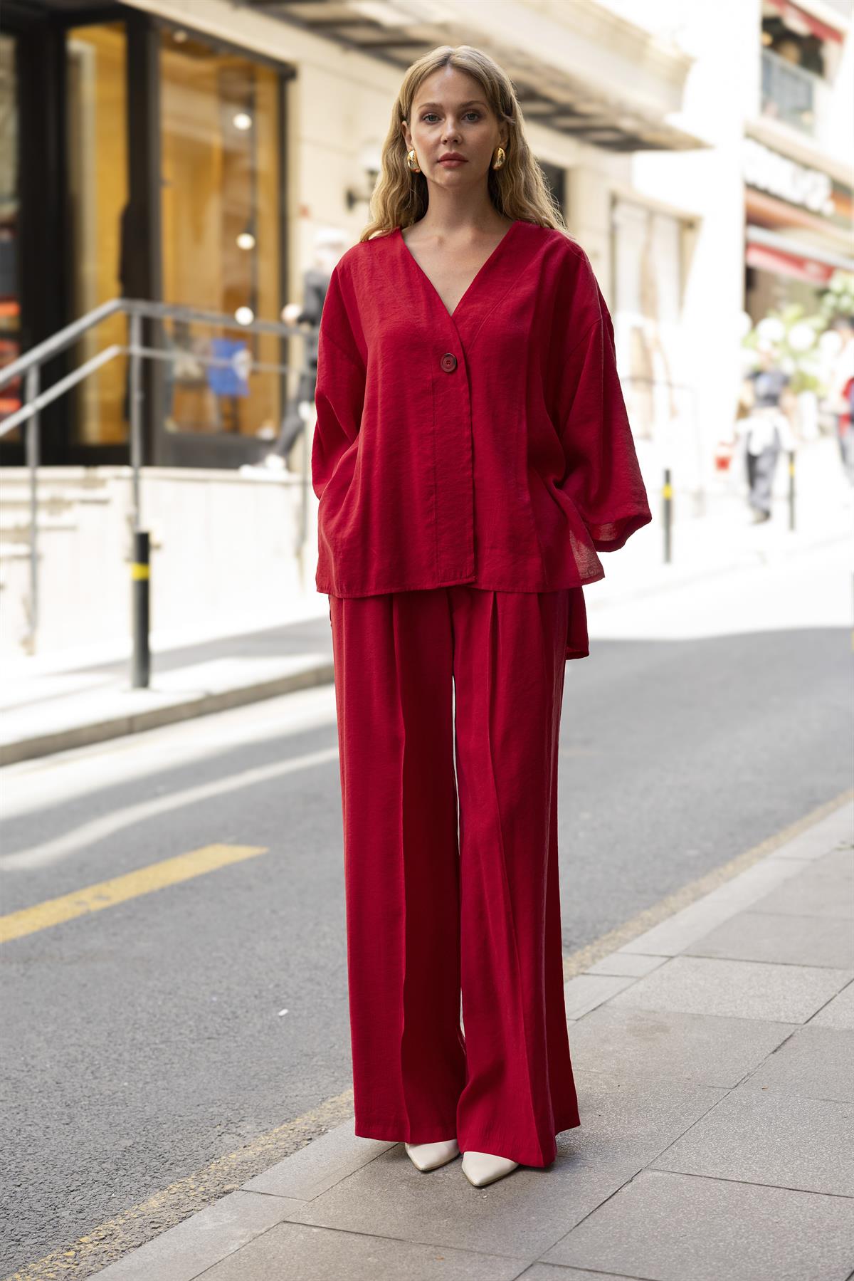 51173 BLUZ PANTOLON TAKIM KIRMIZI