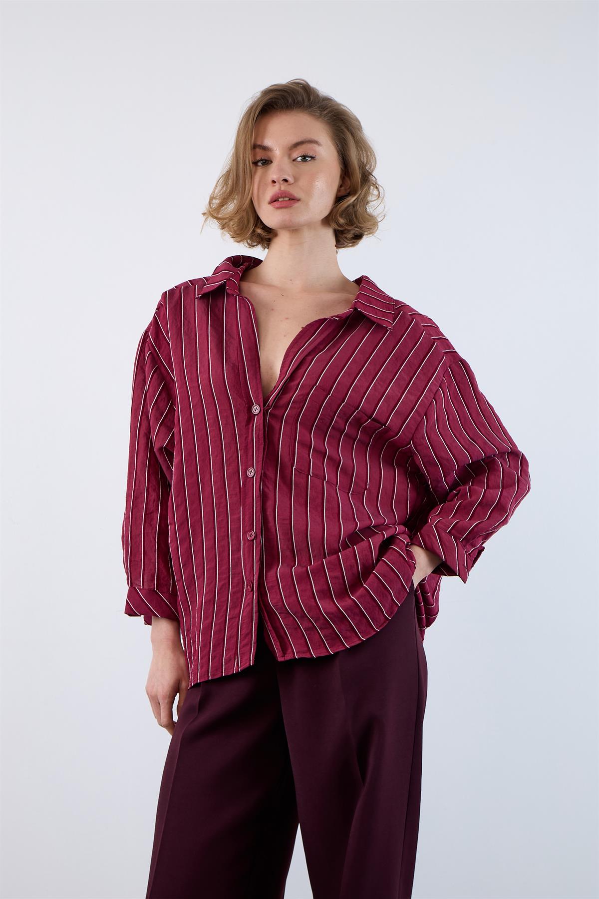 4758 OVERSIZE GÖMLEK(4612) BORDO