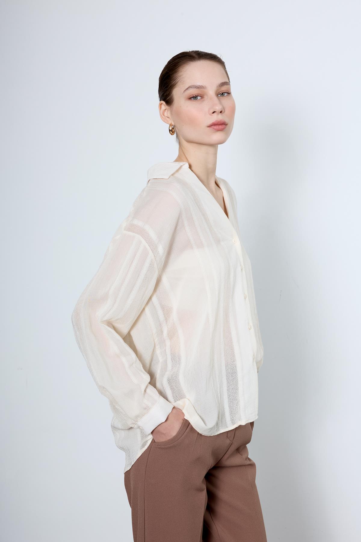 4914 TRANSPARAN GÖMLEK KREM