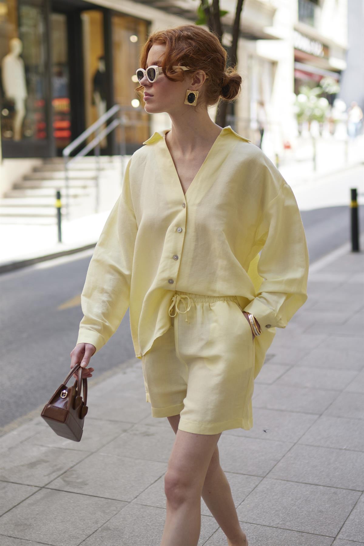 51178 GÖMLEK ŞORT TAKIM SARI