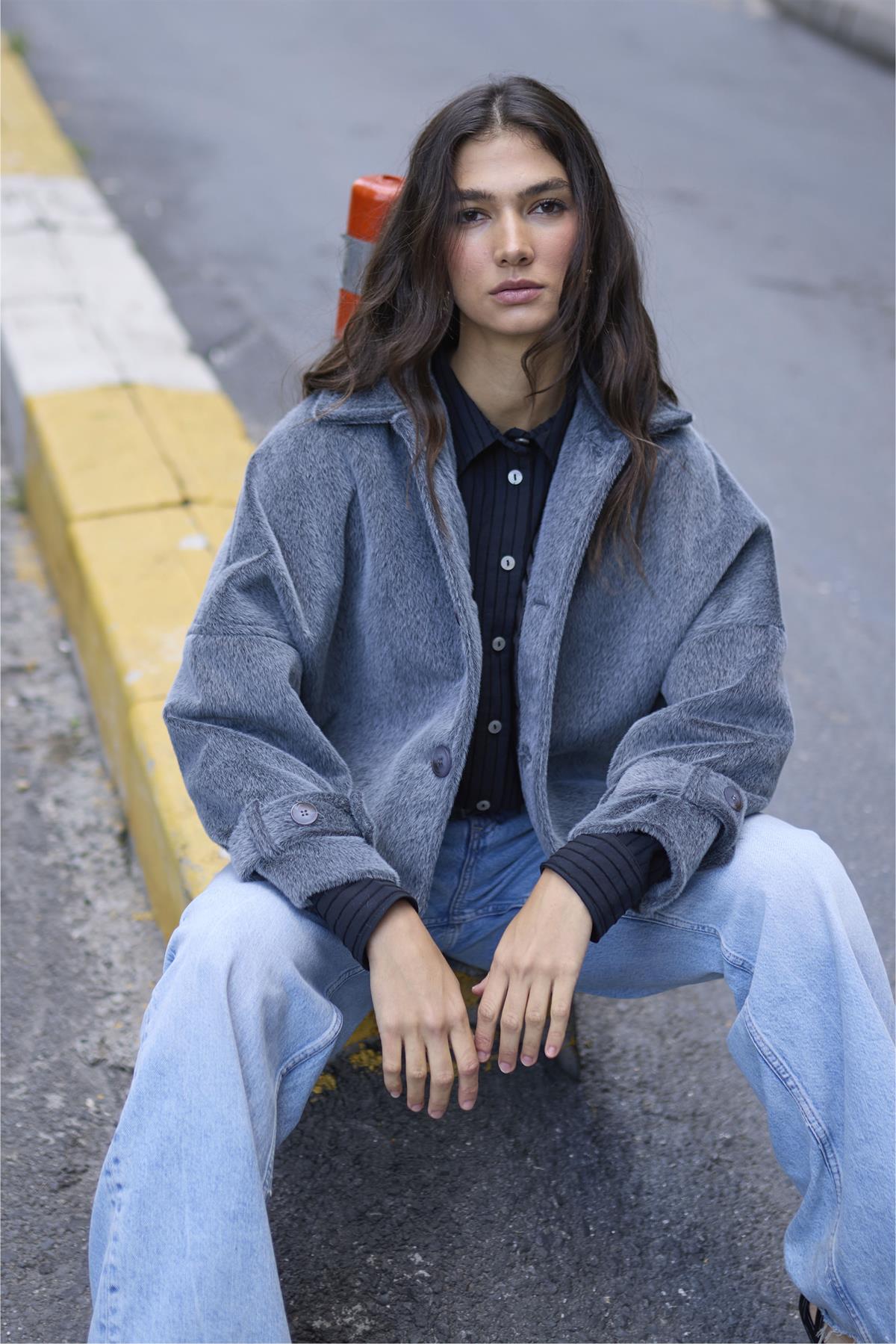 9654 PELUŞ CEKET GRİ
