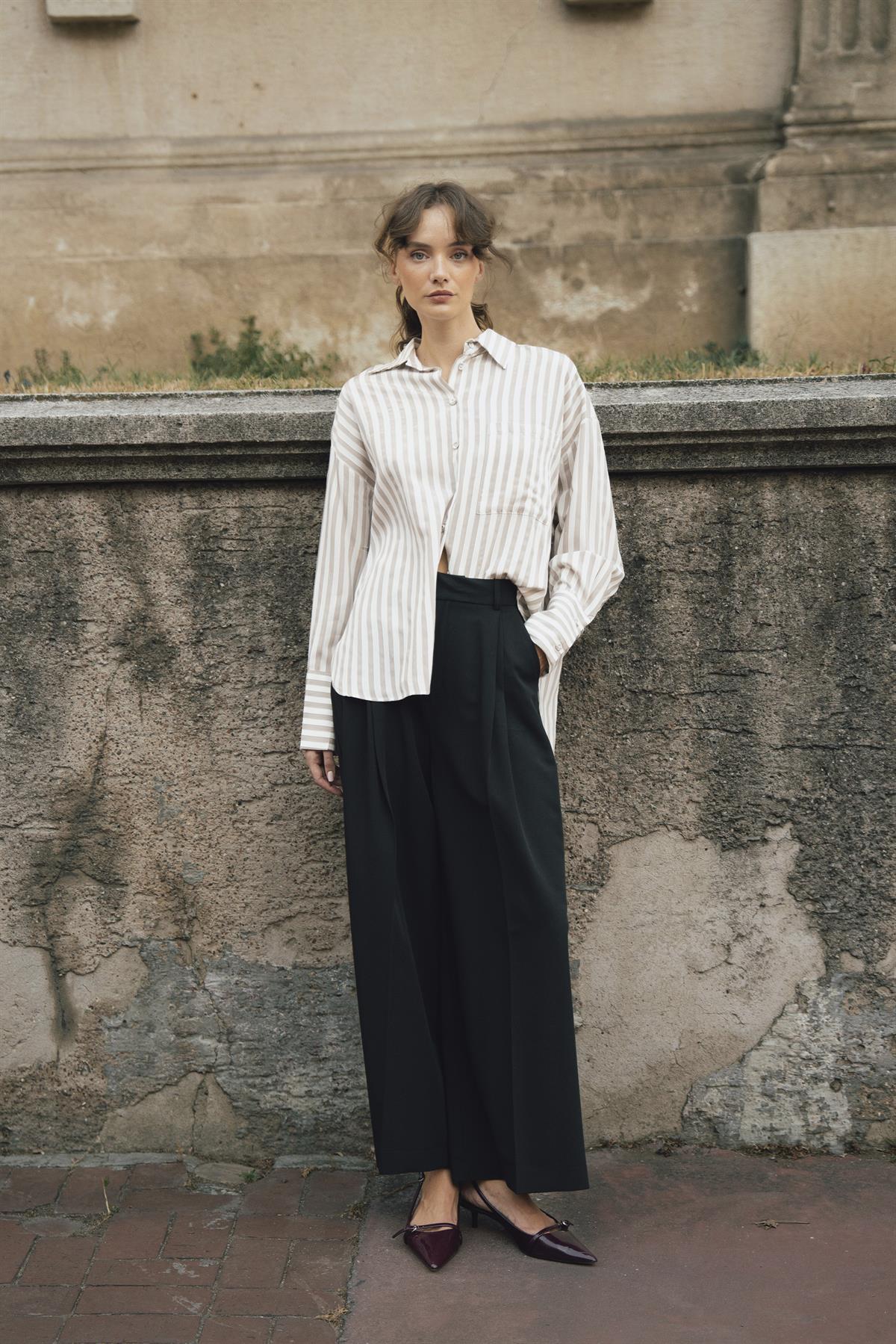 4969 ÇİZGİLİ GÖMLEK VİZON-BEYAZ