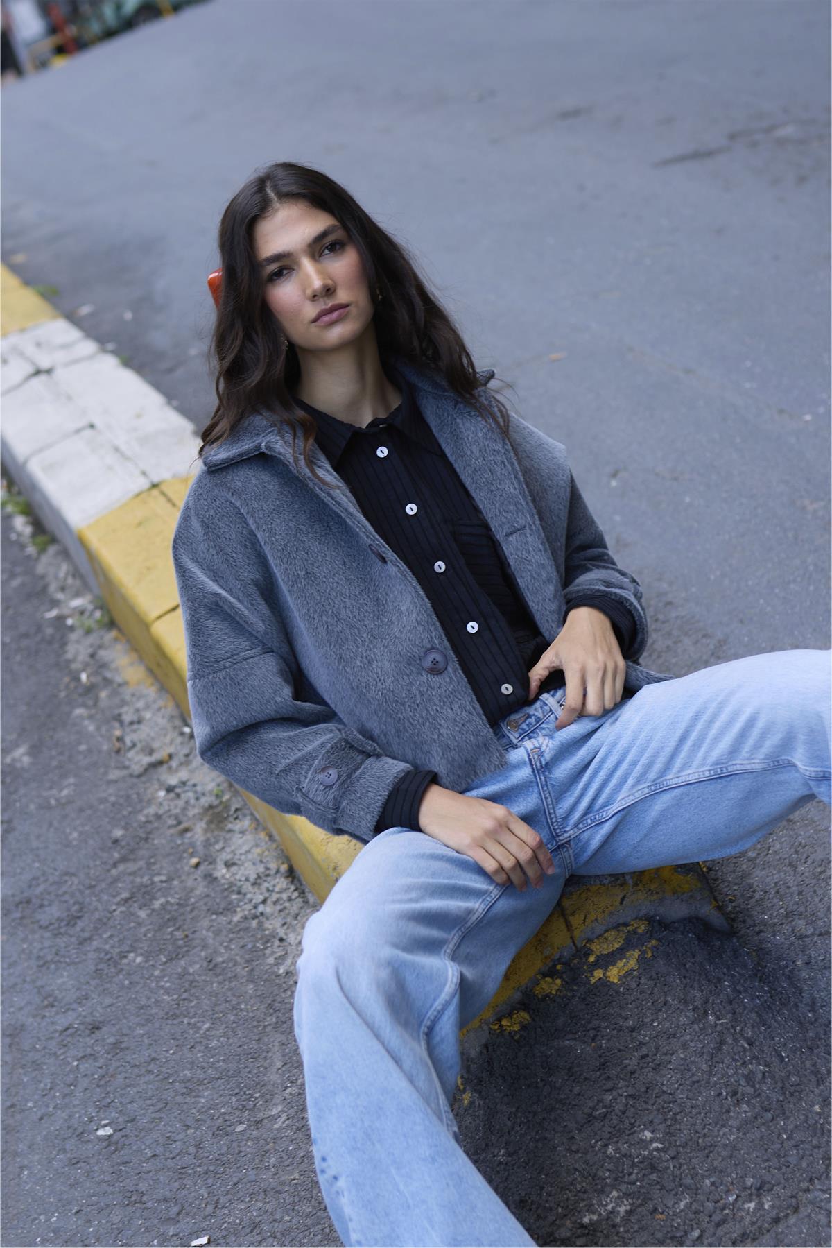 9654 PELUŞ CEKET GRİ