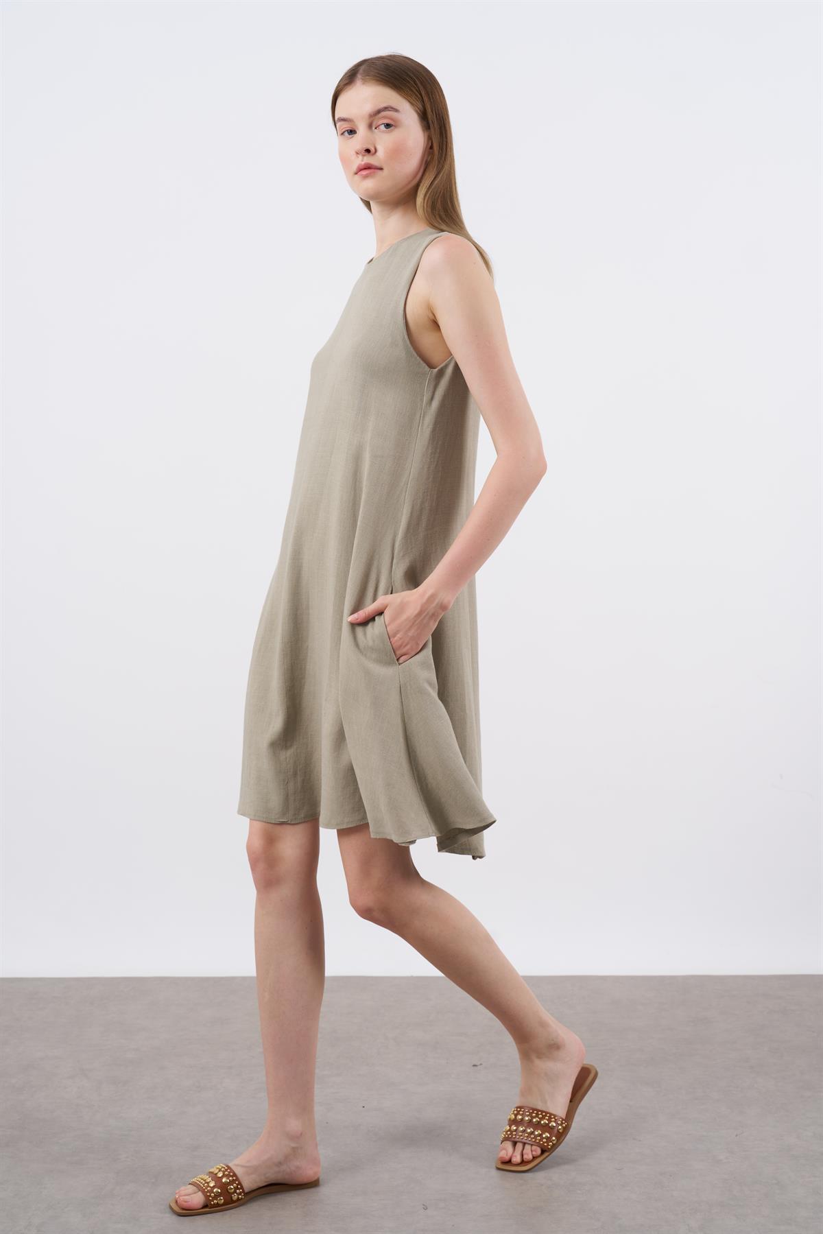 3181 SIFIR KOL KETEN ELBİSE HAKİ