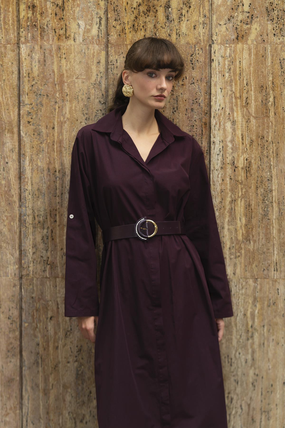 3350 KEMERLİ ELBİSE (3270) MÜRDÜM