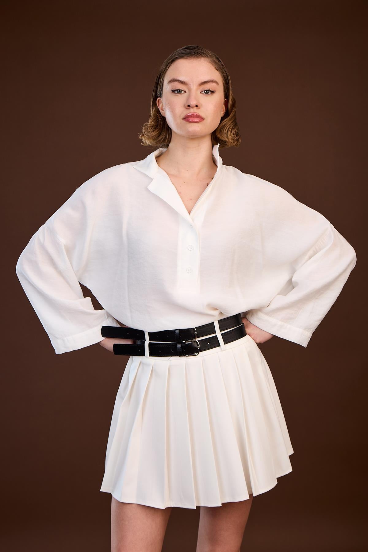 4953 POLO YAKA BLUZ BEYAZ