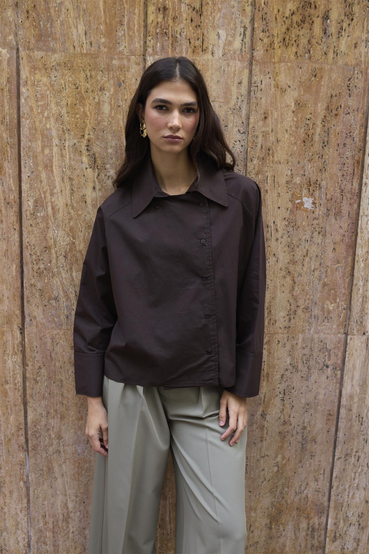 5001 REGLAN POPLİN GÖMLEK KAHVE