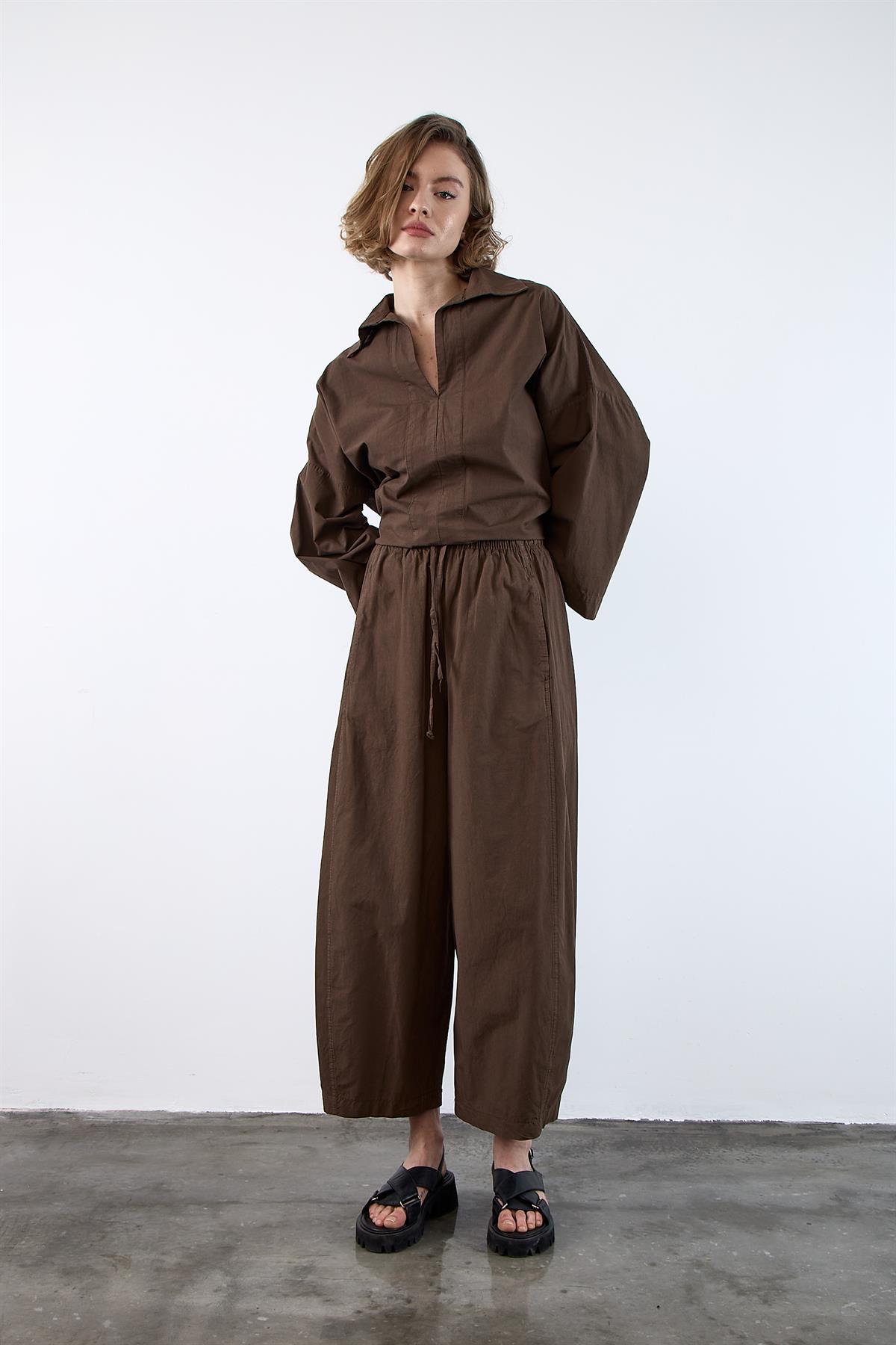 51121 GÖMLEK PANTOLON TAKIM KAHVE