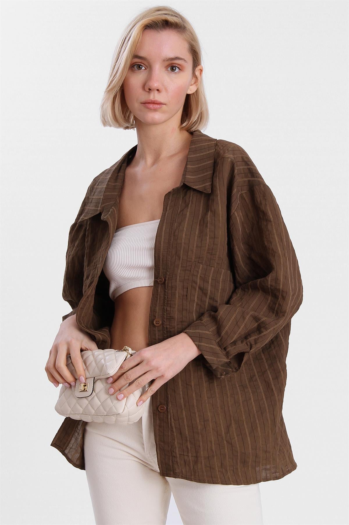 4758 OVERSIZE GÖMLEK(4612) KAHVE