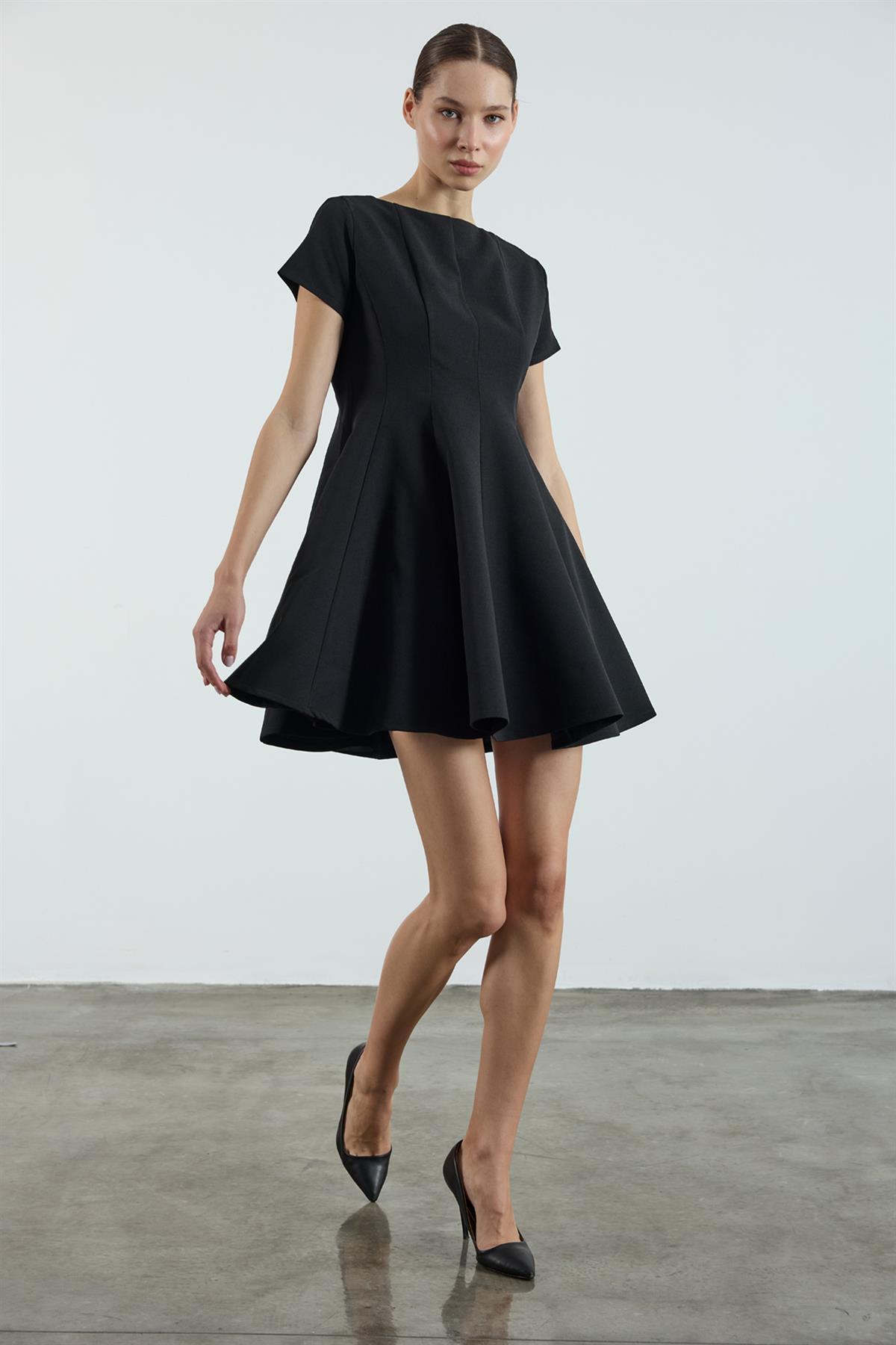 3272 GODELİ ELBİSE SİYAH