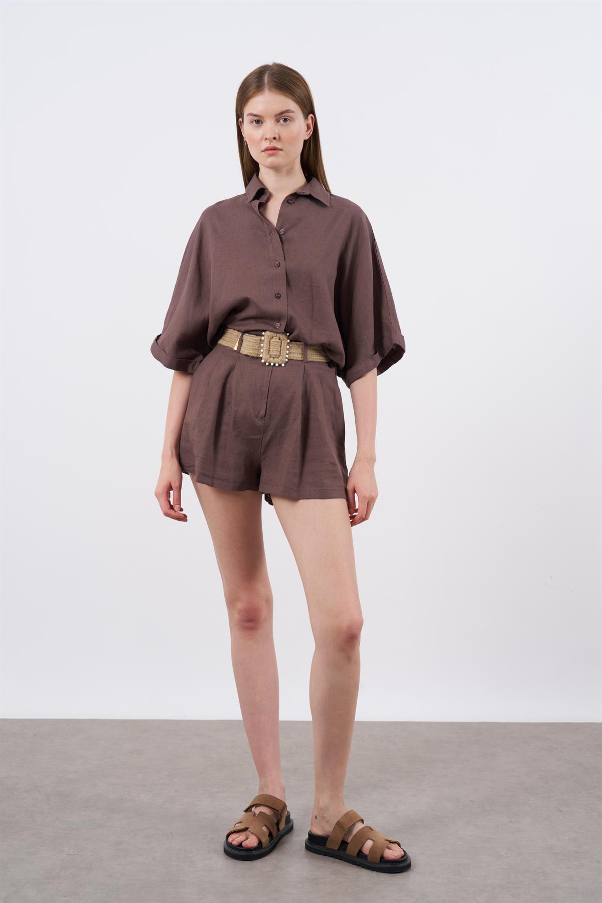 51036 GÖMLEK ŞORT TAKIM KAHVE