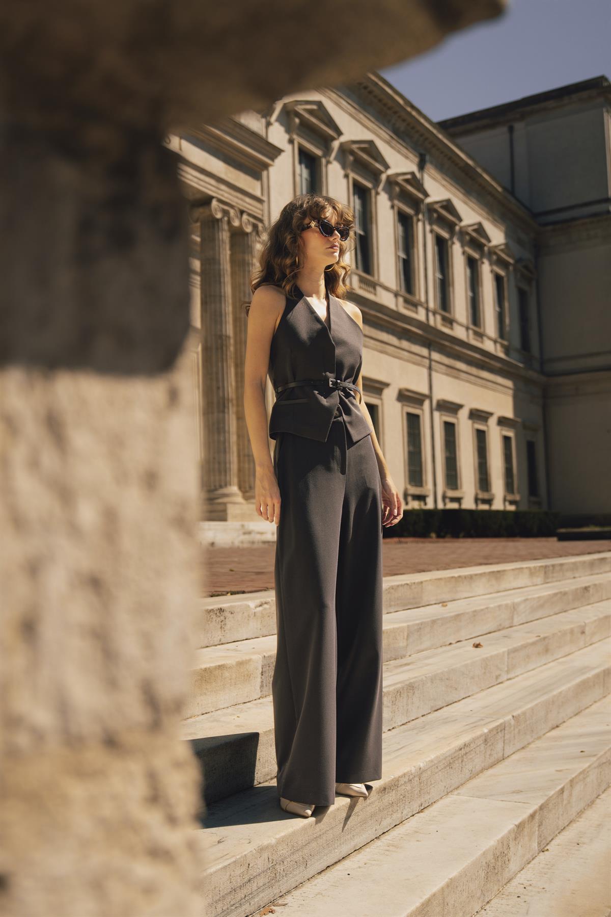 9600 YELEK PANTOLON TAKIM KOYU KAHVE