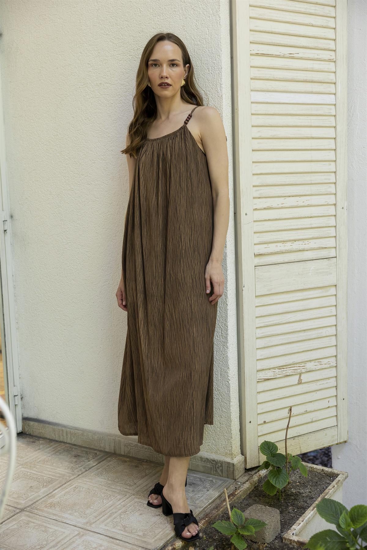 3314 ASKILI ELBİSE KAHVE