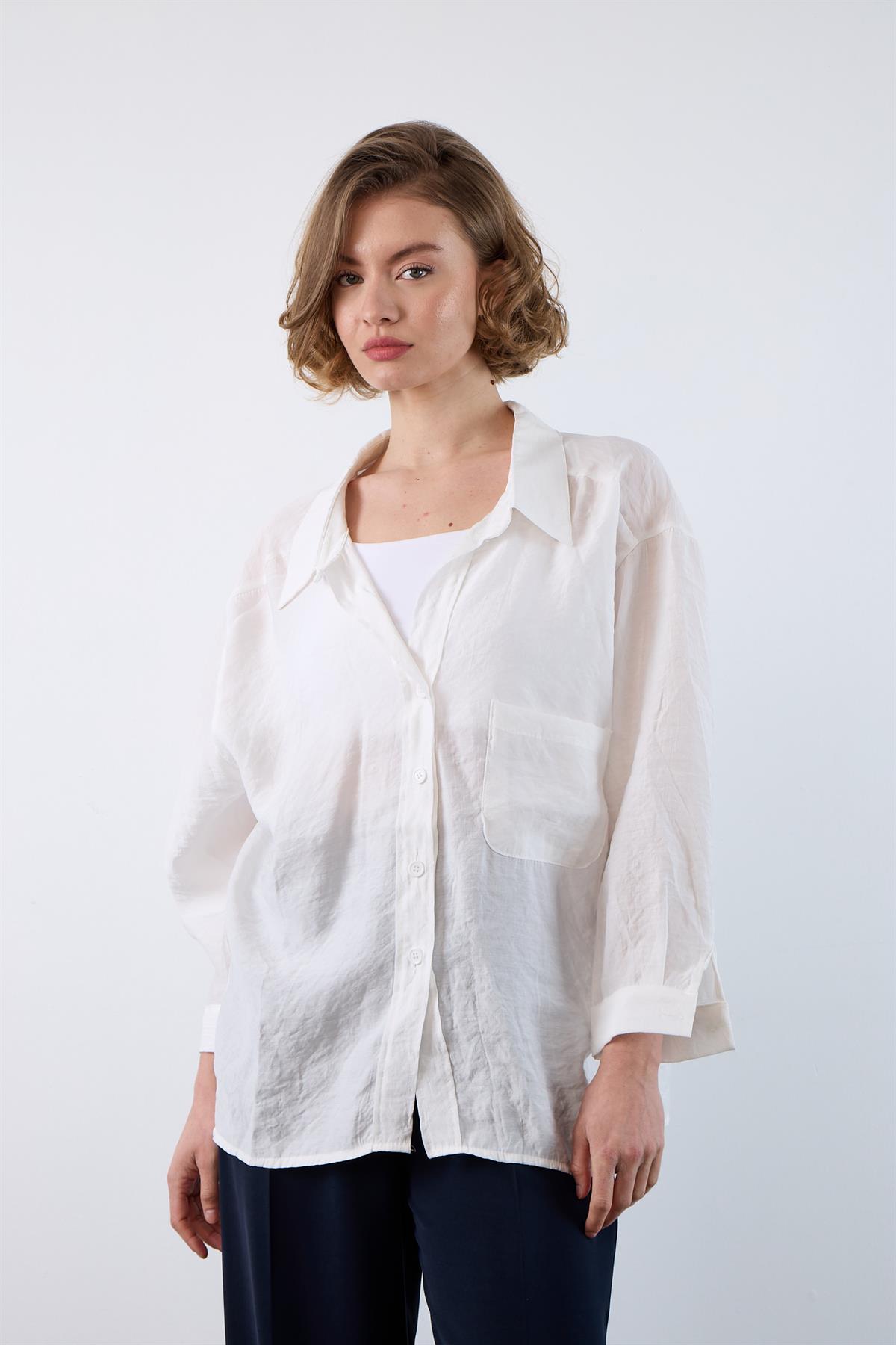 4612 DÜŞÜK OMUZLU OVERSİZE GÖMLEK BEYAZ