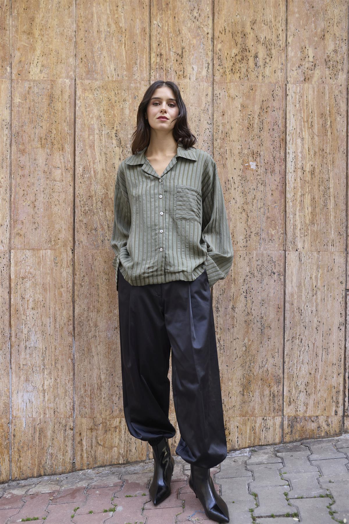 51235 SATEN PAÇASI LASTİKLİ PANTOLON SİYAH