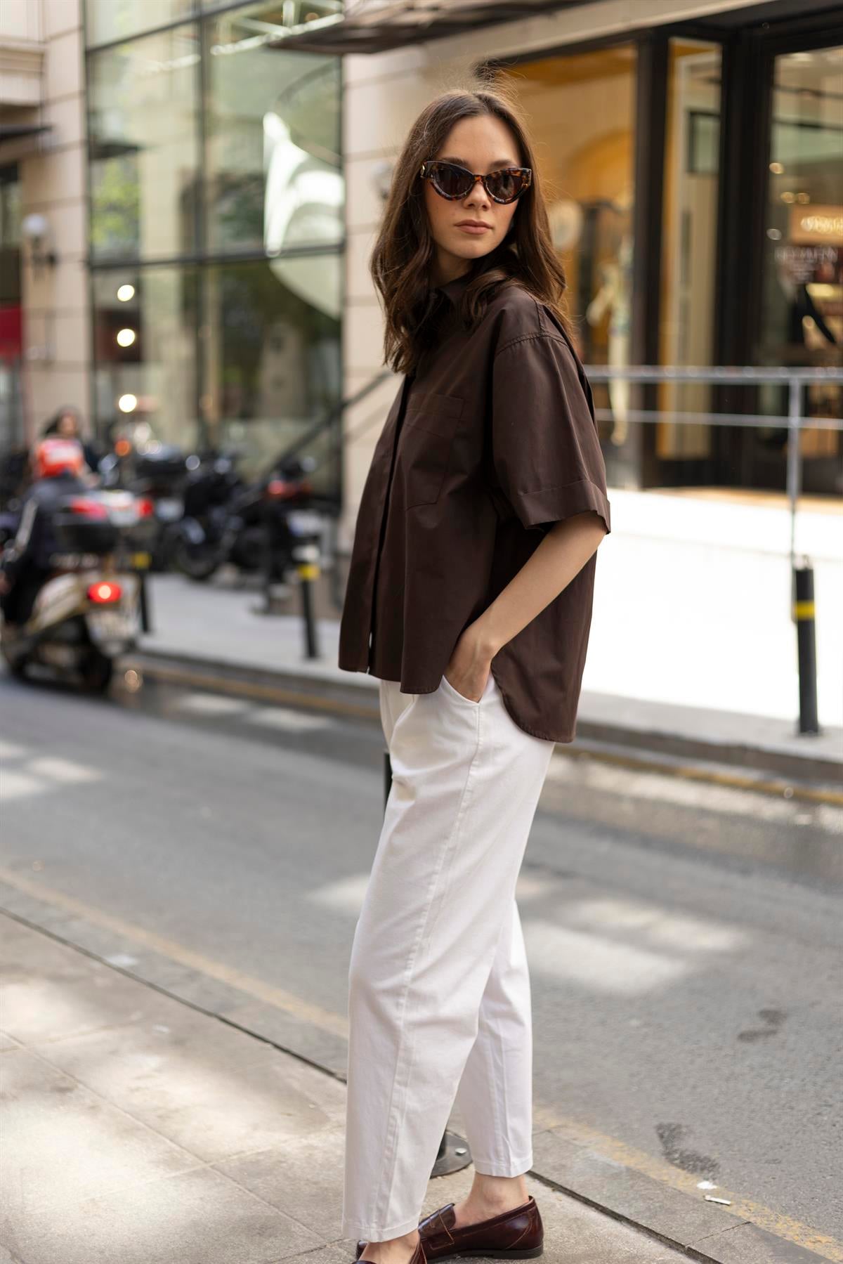 4968 POPLİN GÖMLEK KAHVE