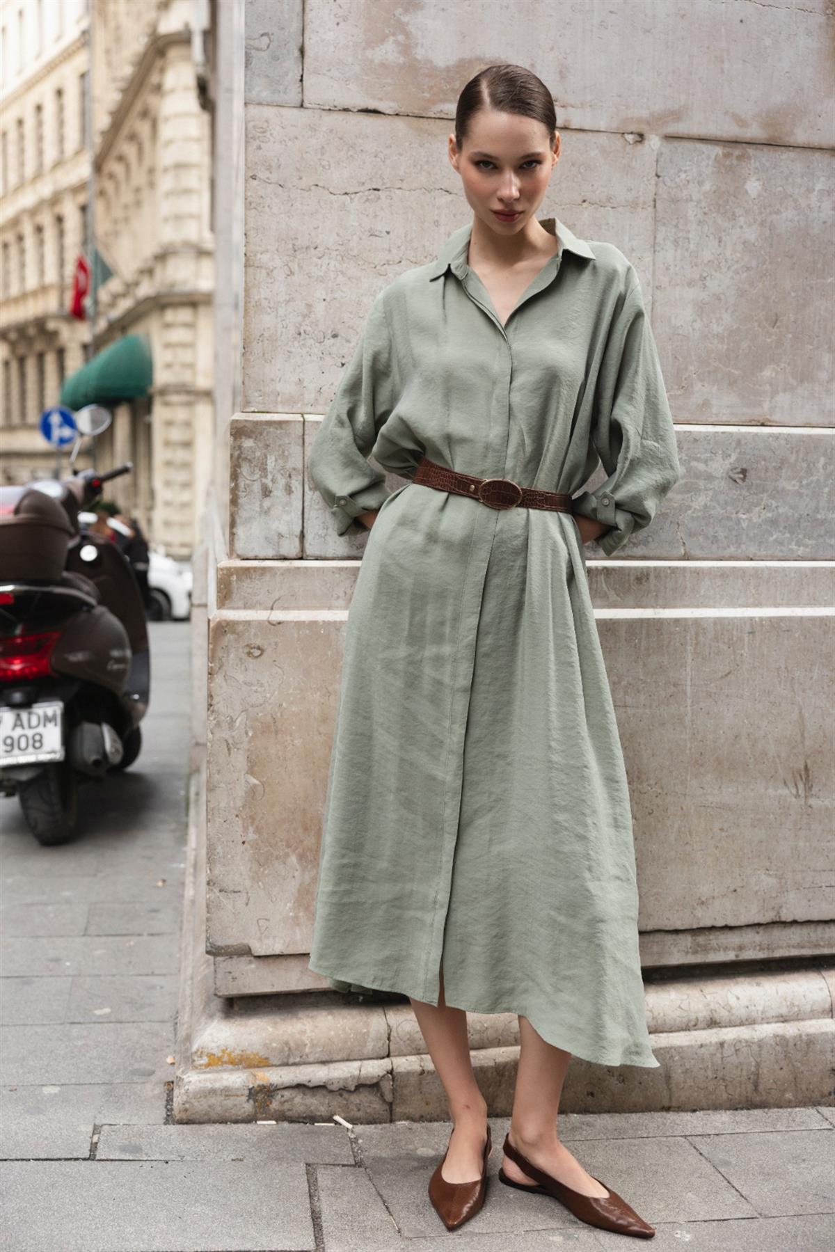 3270 GÖMLEK ELBİSE ÇAĞLA YEŞİL