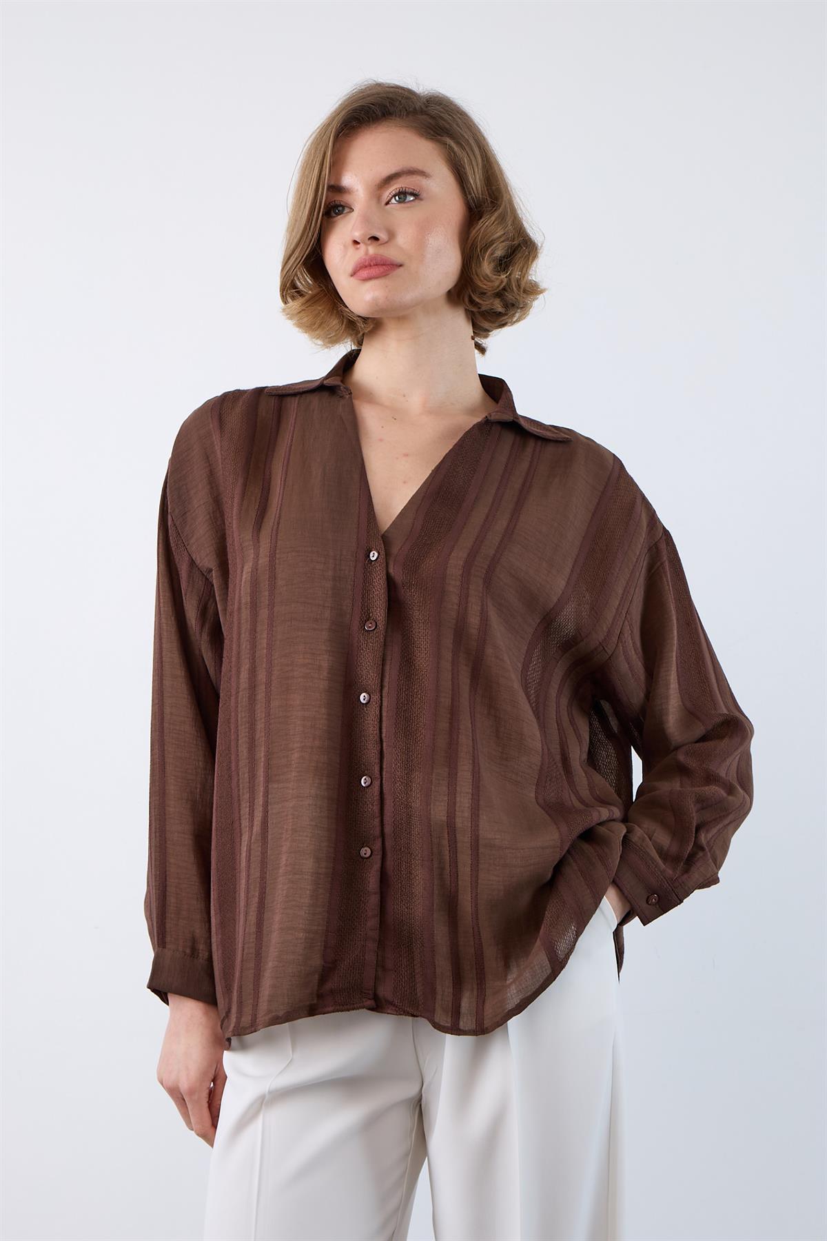 4914 TRANSPARAN GÖMLEK KAHVE