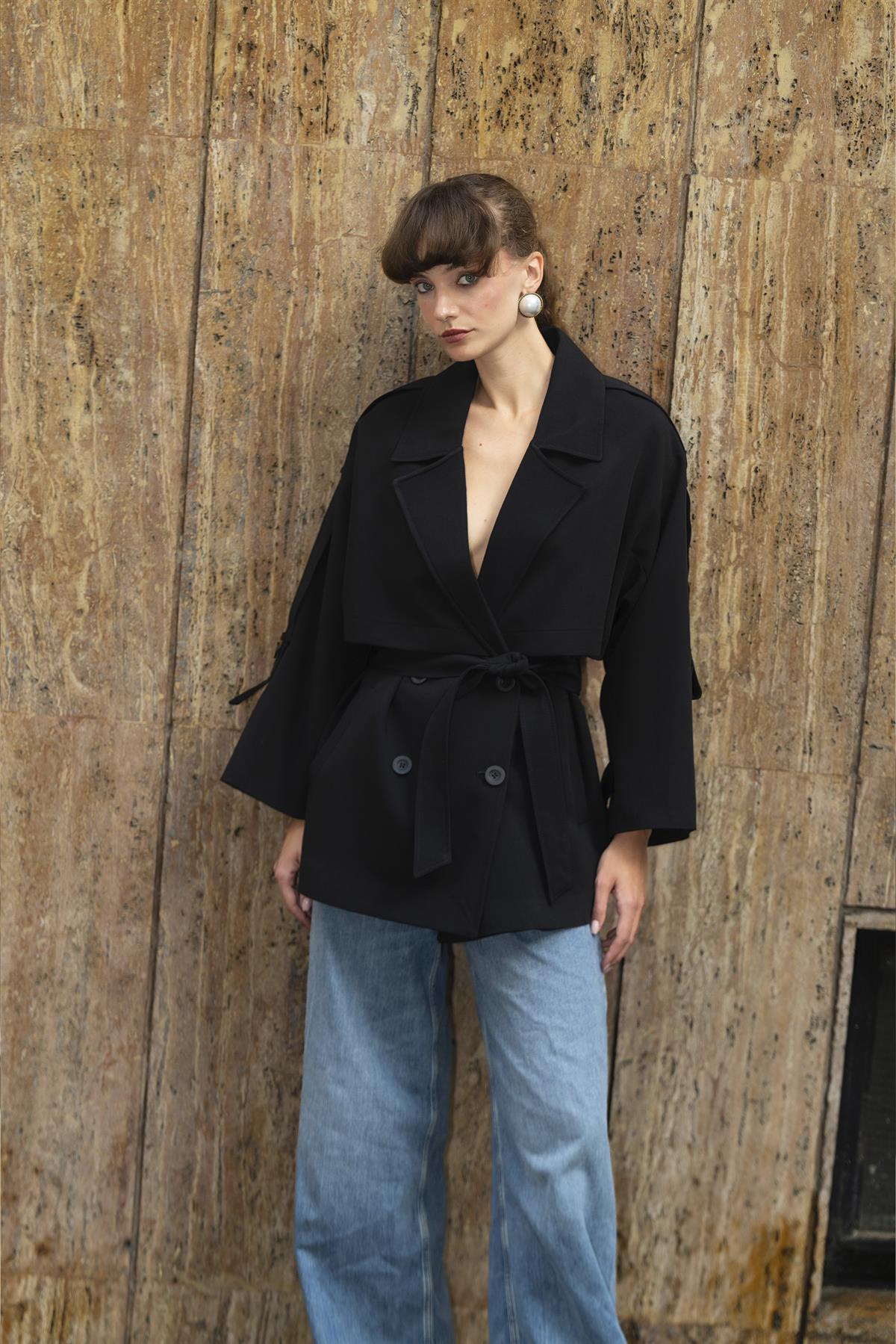 9580 KISA TRENÇ SİYAH