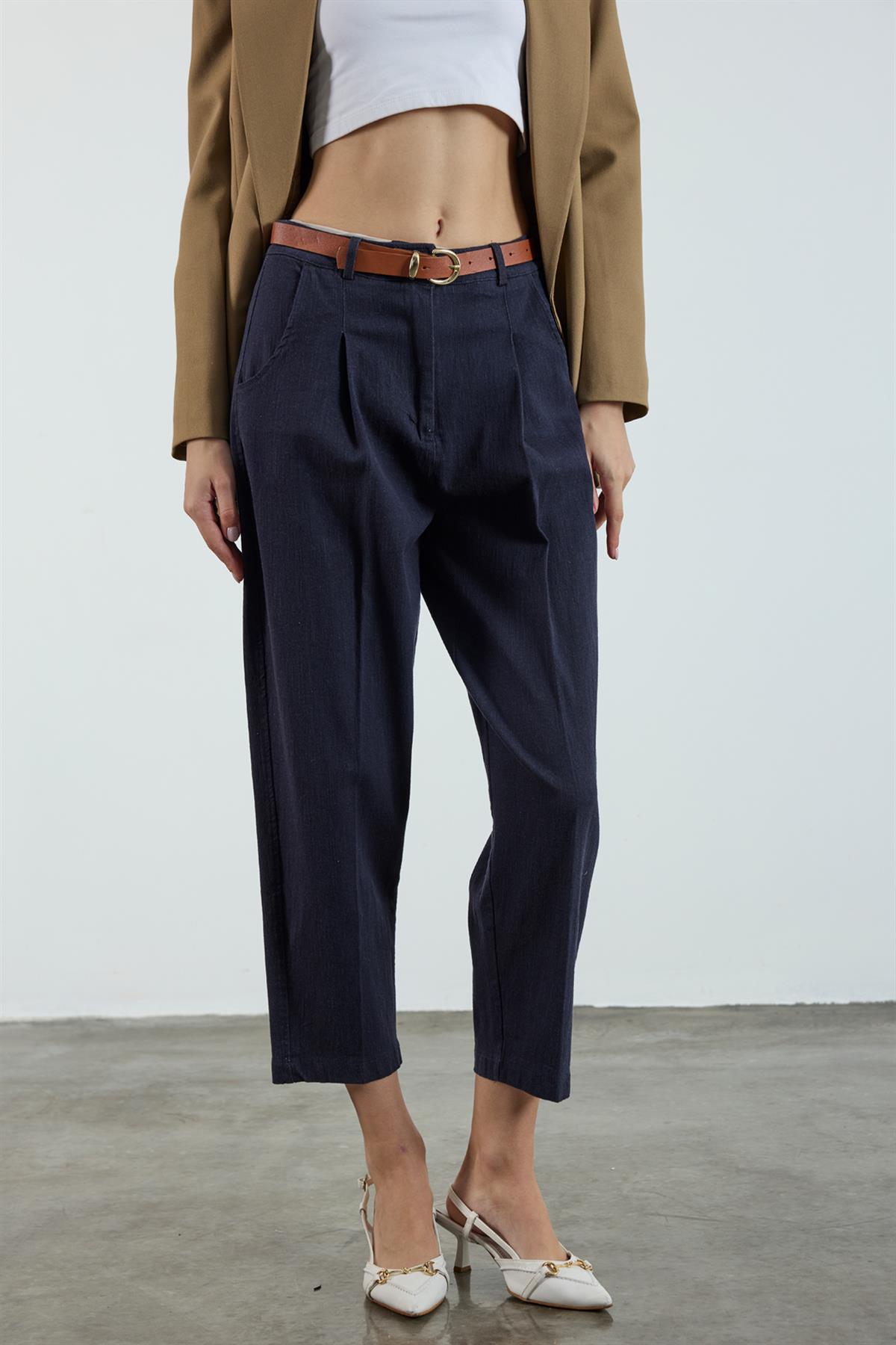 51088 KEMERLİ KOT PANTOLON LACİVERT