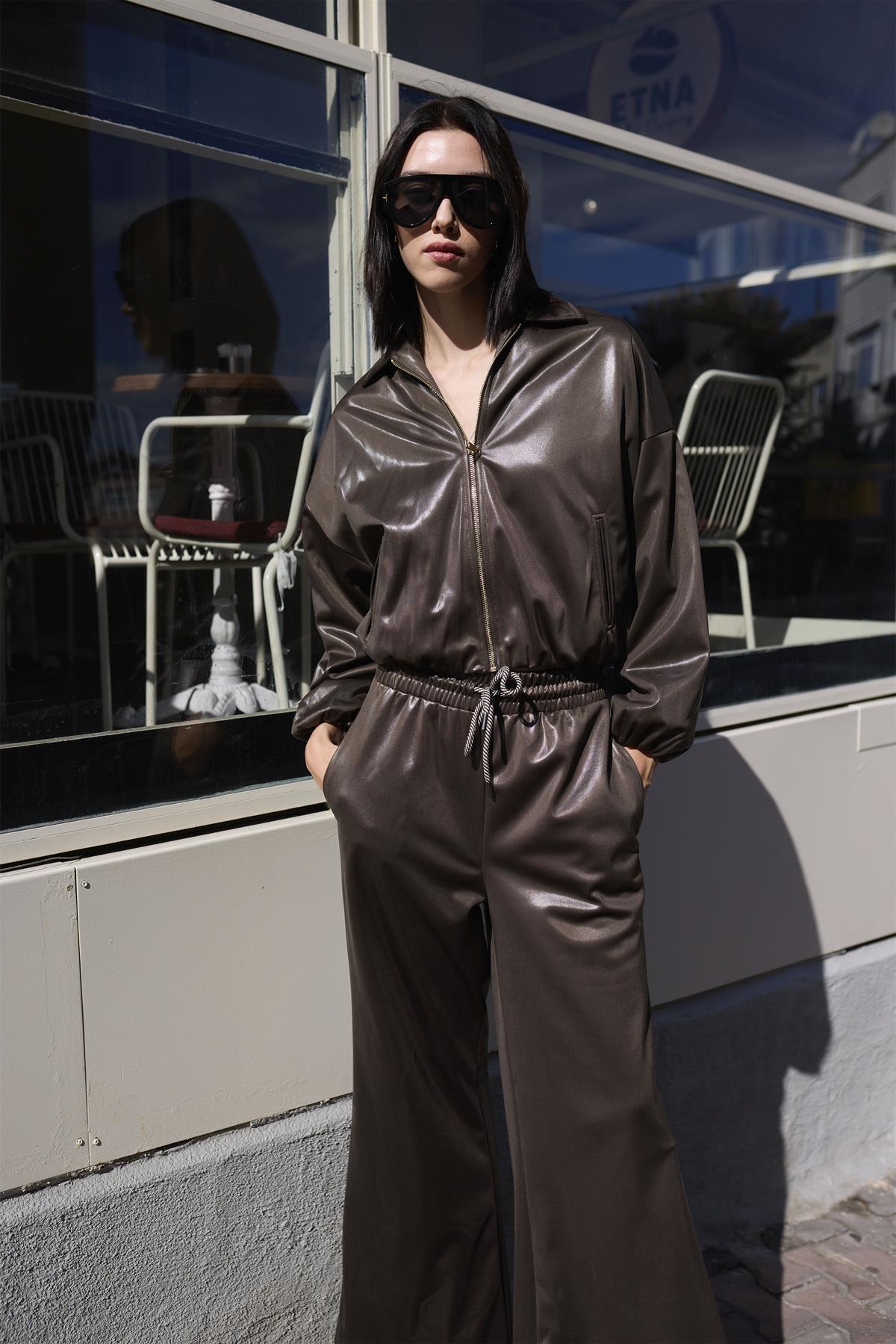 51231 DERİ CEKET PANTOLON TAKIM KAHVE