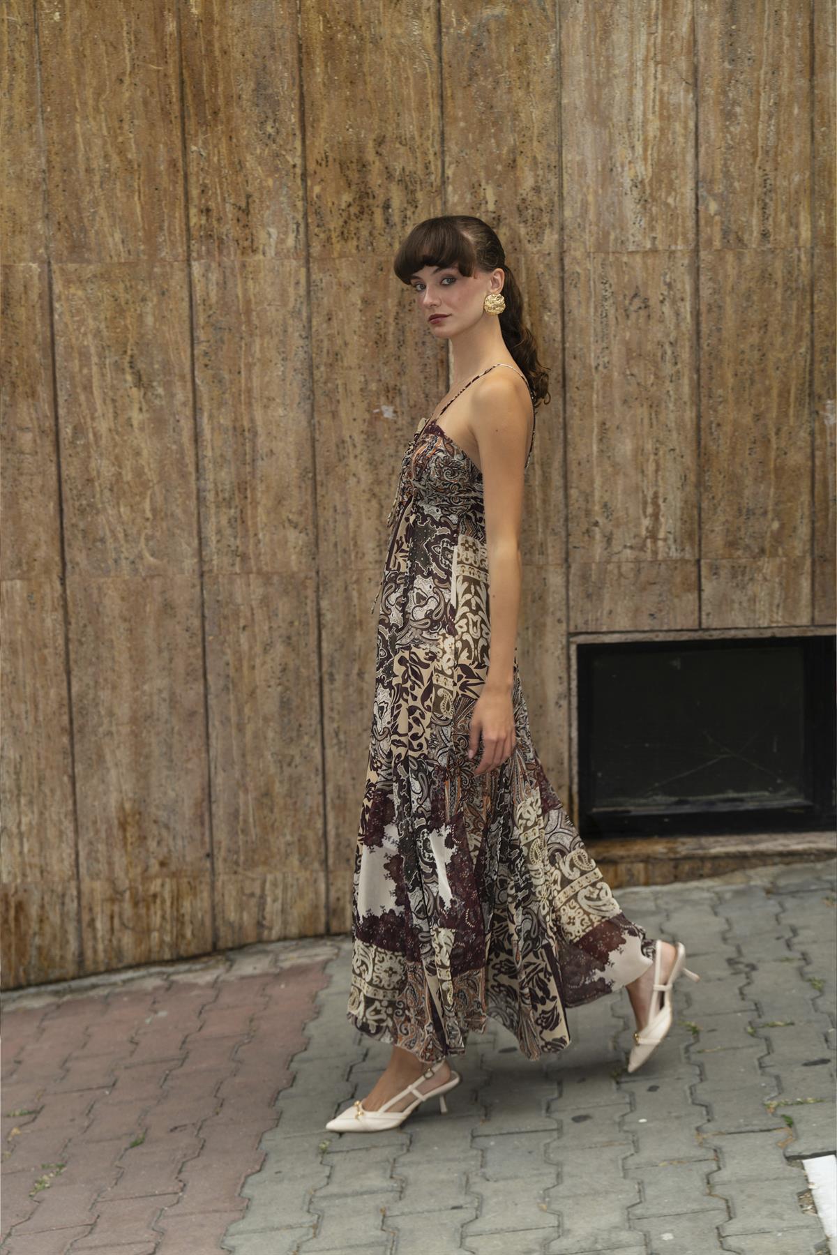 3353 EMPİRME ASKILI ELBİSE MÜRDÜM